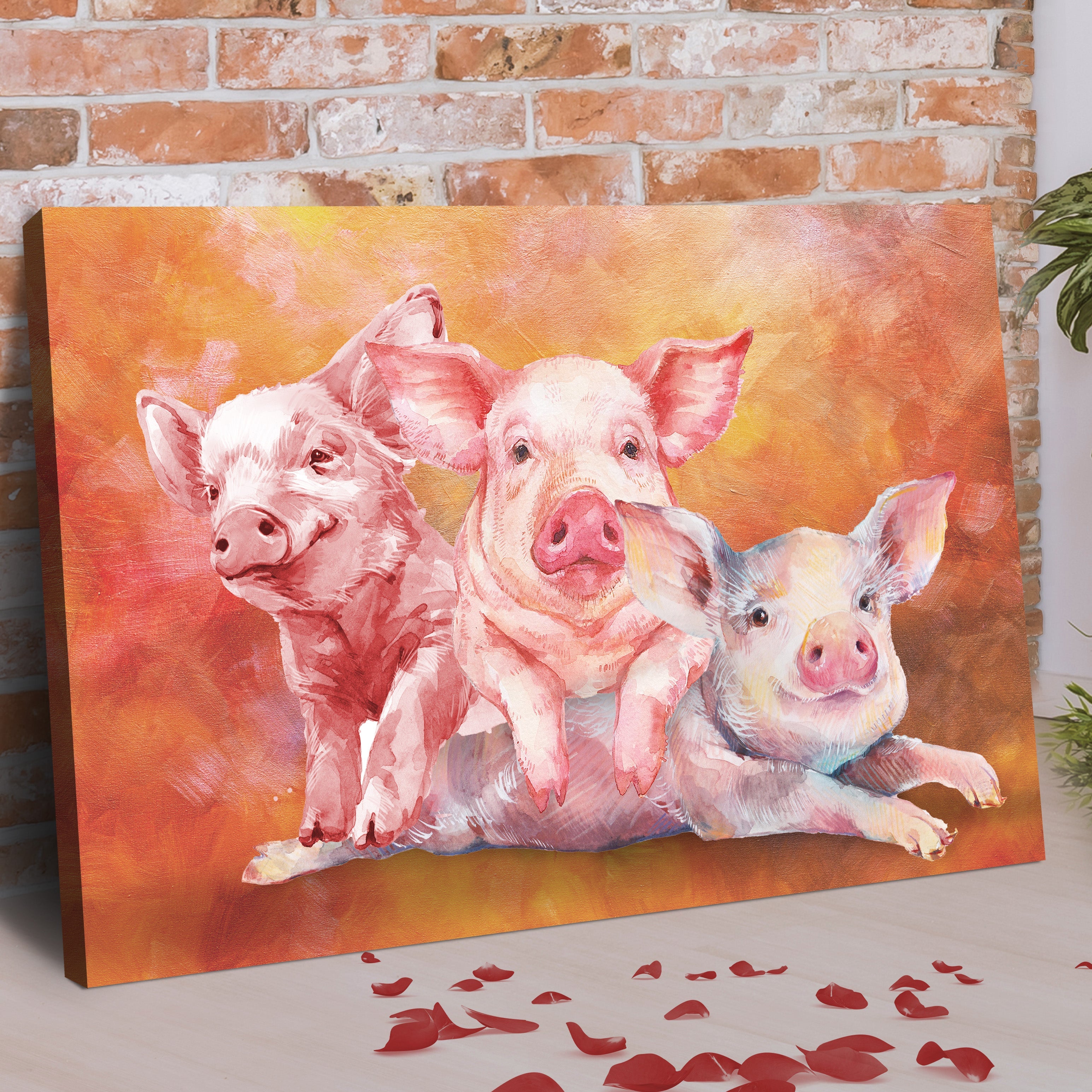 Three Baby Pigs Watercolor Canvas Wall Art on sale at MyriadMart