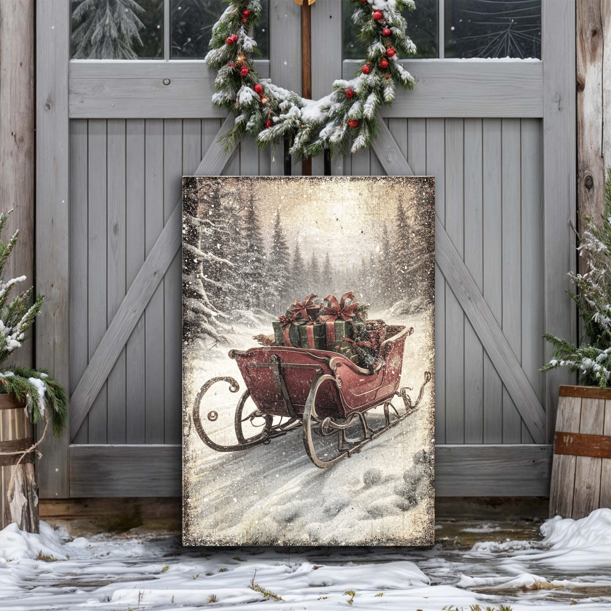 Vintage Christmas Sleigh Sled Wall Art IV on sale at MyriadMart