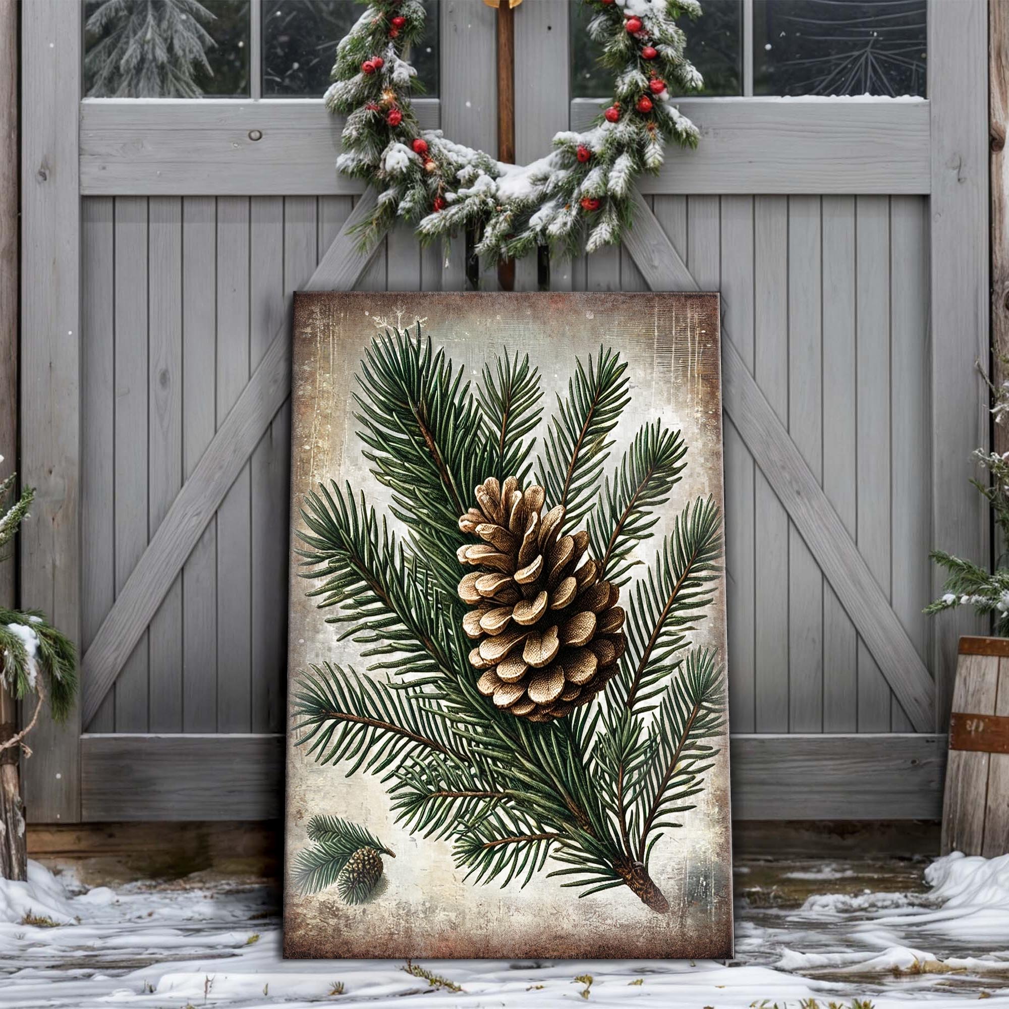 Vintage Winter Pine Cone Christmas Wall Art on sale at MyriadMart