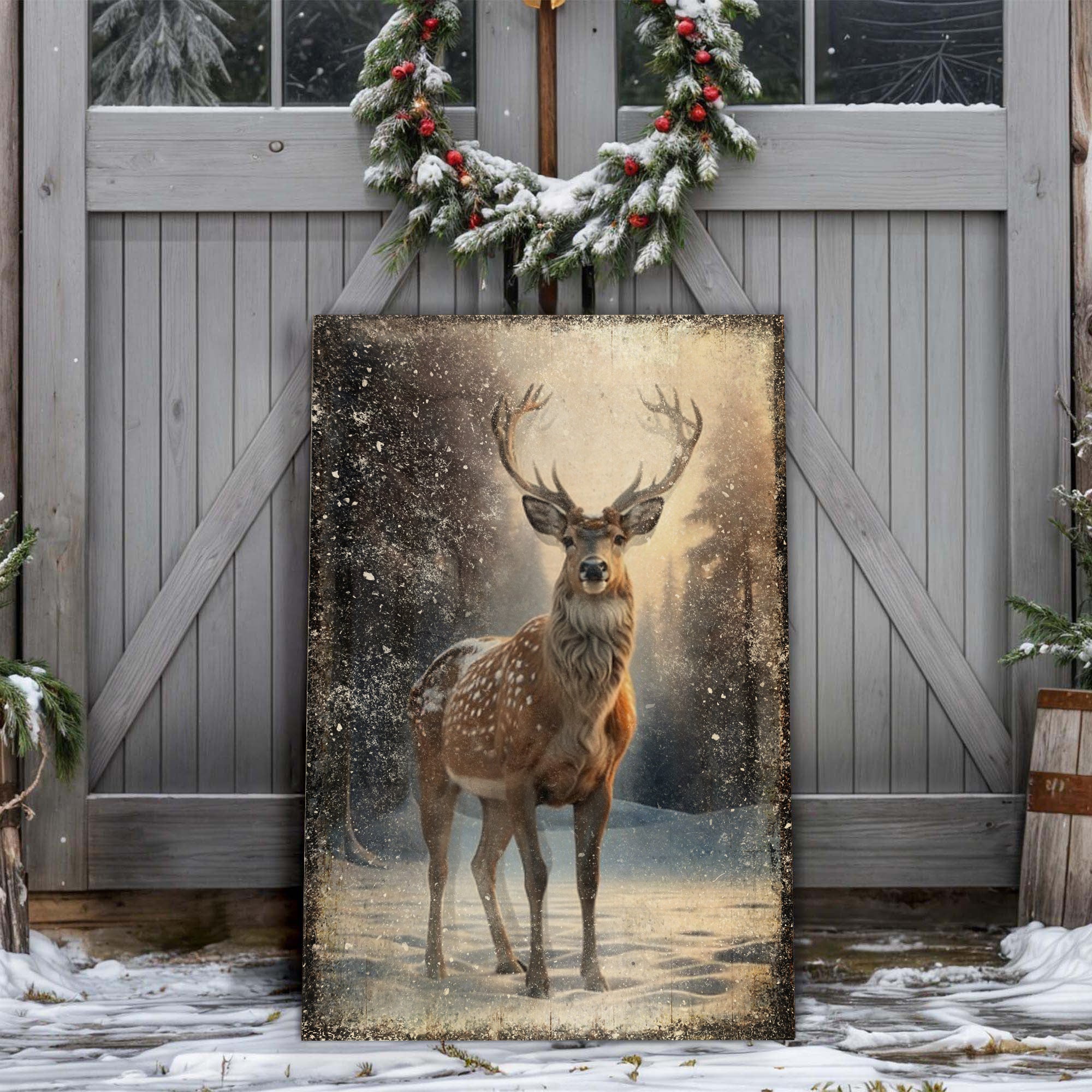 Vintage Winter Deer Christmas Wall Art IV on sale at MyriadMart