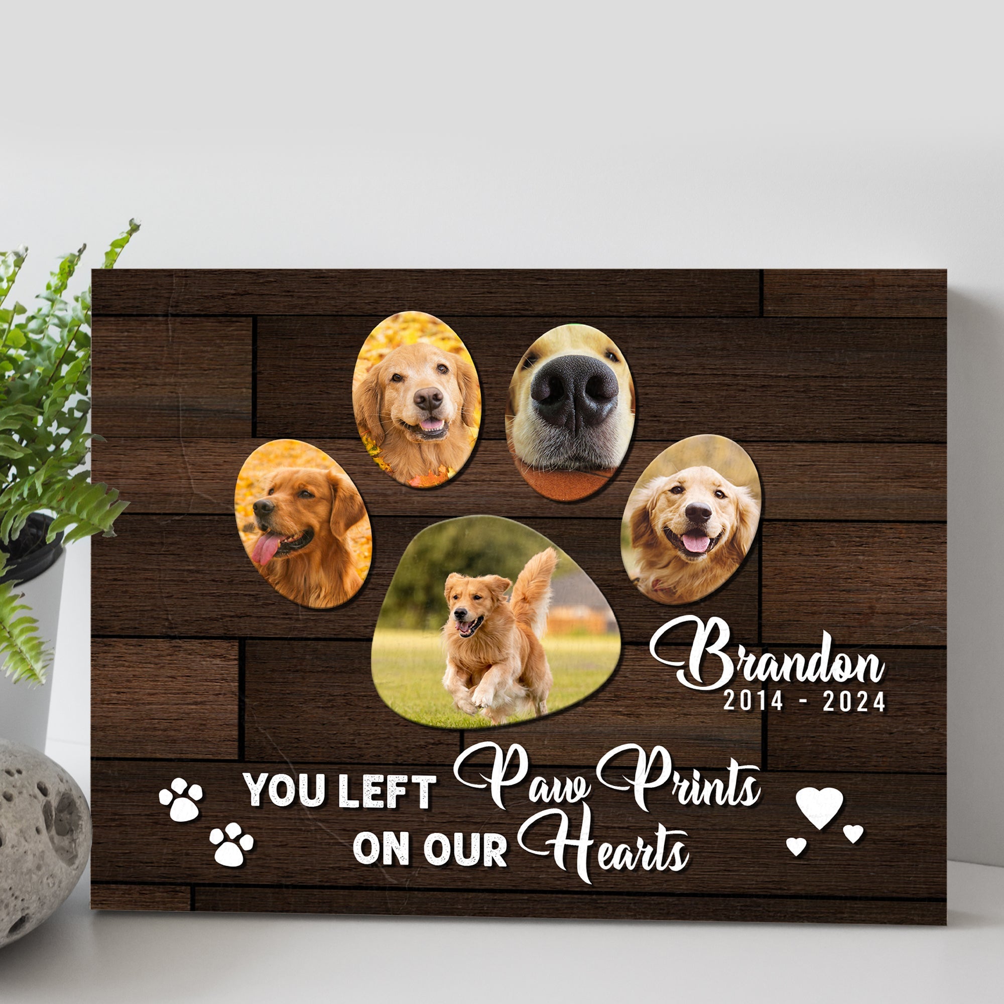 Pet Memorial Sign You Left Paw Prints On Our Hearts on sale at MyriadMart