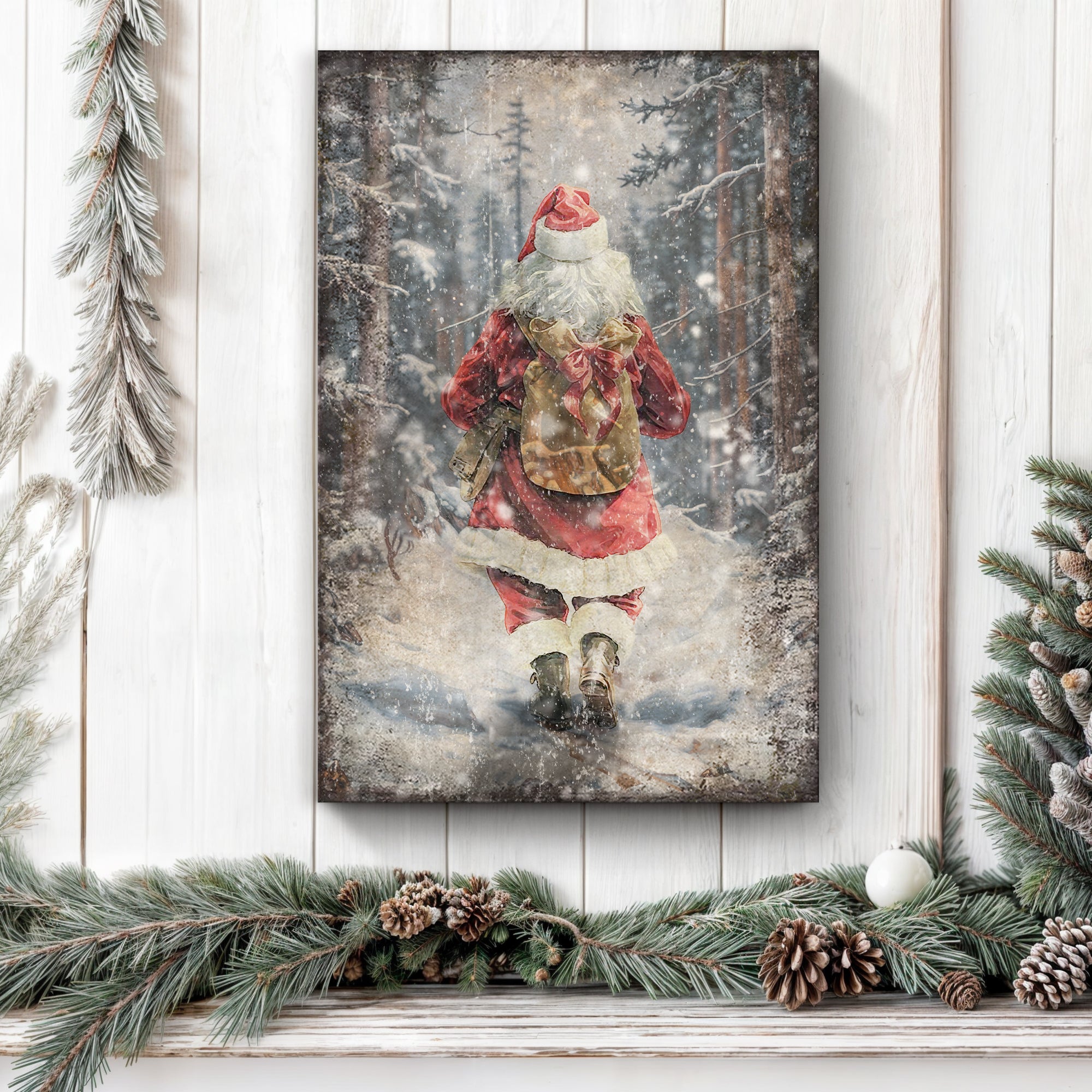 Vintage Santa Claus in Winter Forest Christmas Wall Art II on sale at MyriadMart