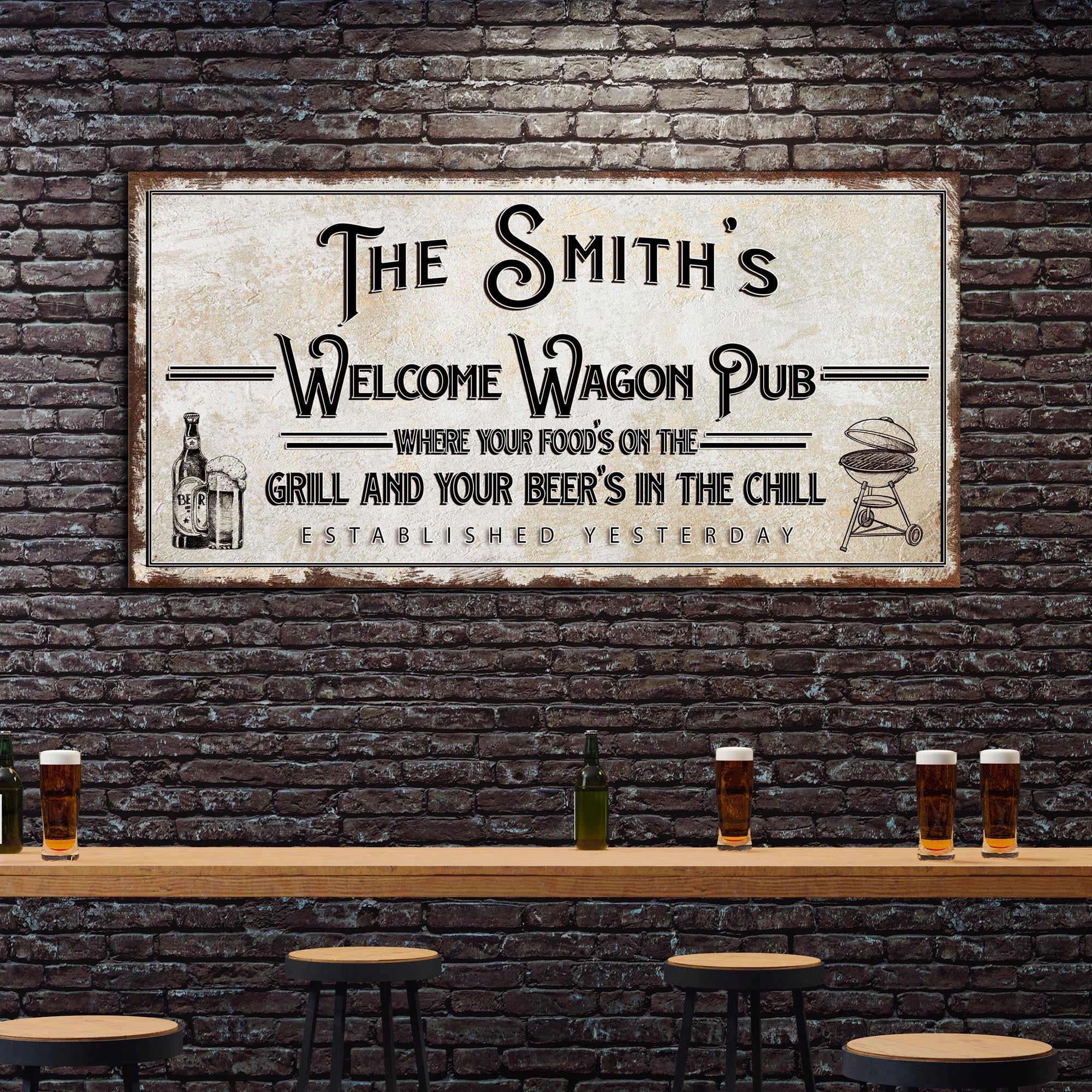 Welcome Wagon Pub Your Beer's In The Chill Sign on sale at MyriadMart