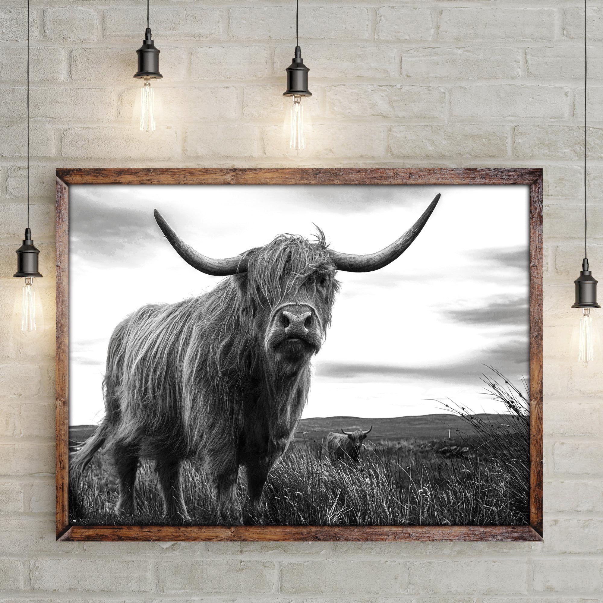 Highland Cow Black And White Portrait Canvas Wall Art on sale at MyriadMart