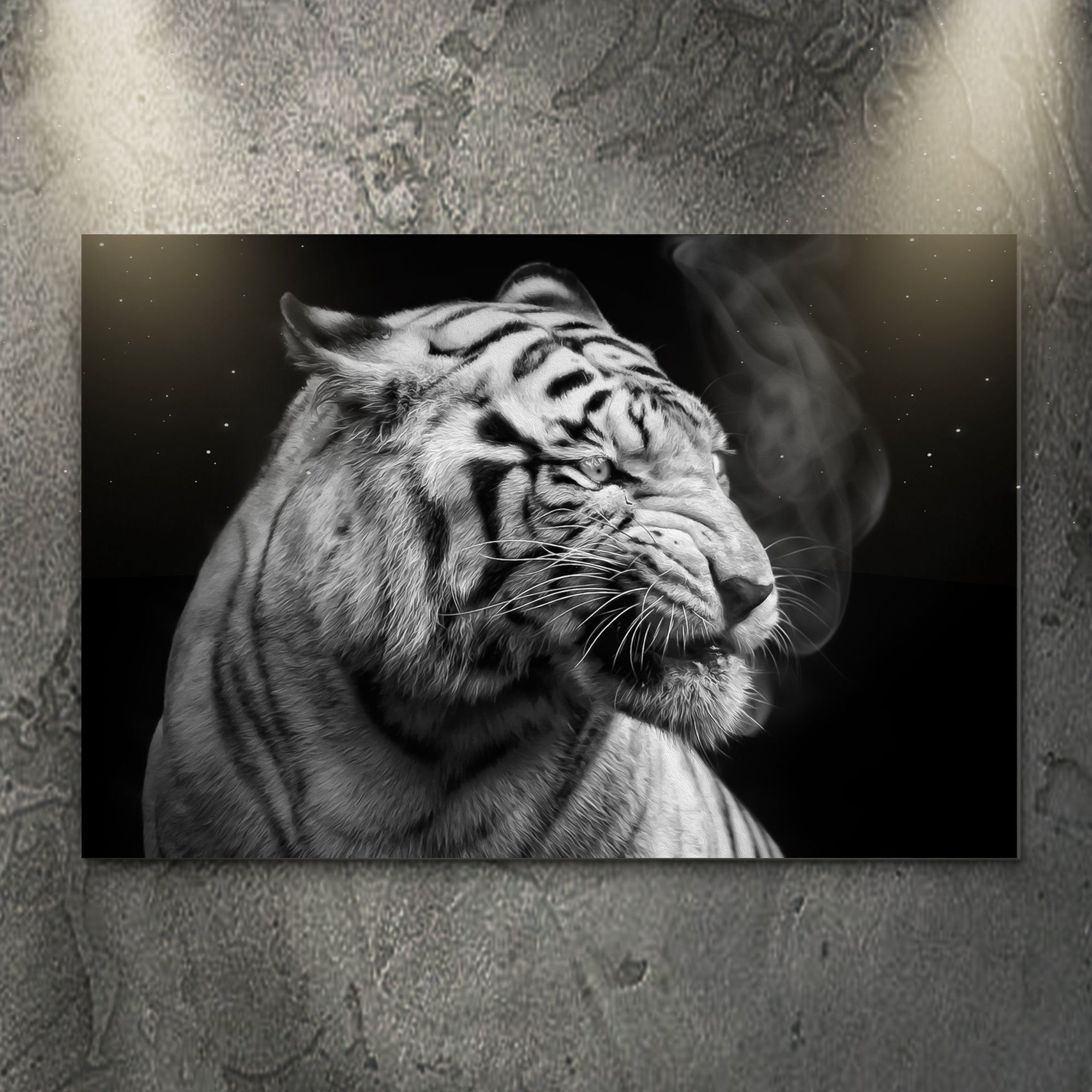 Black And White Smoking Tiger Canvas Wall Art on sale at MyriadMart