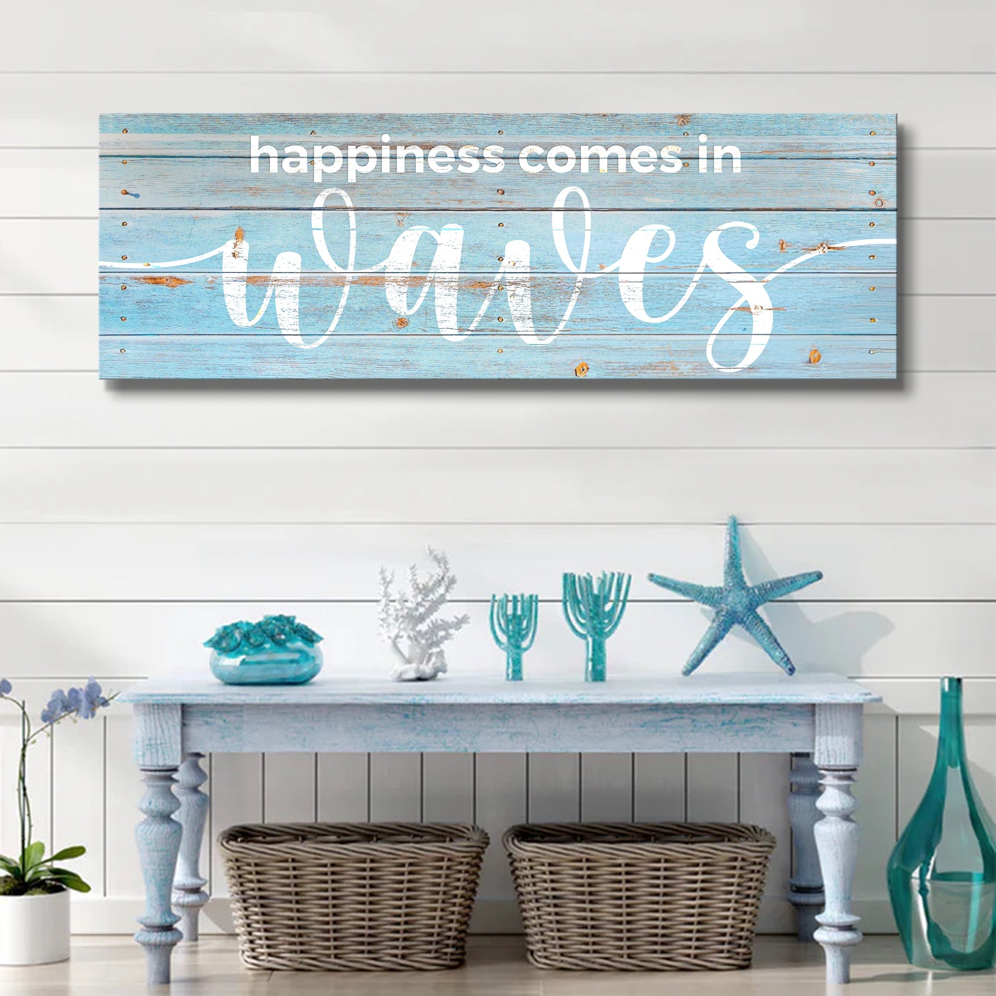 Happiness Comes In Waves Sign on sale at MyriadMart