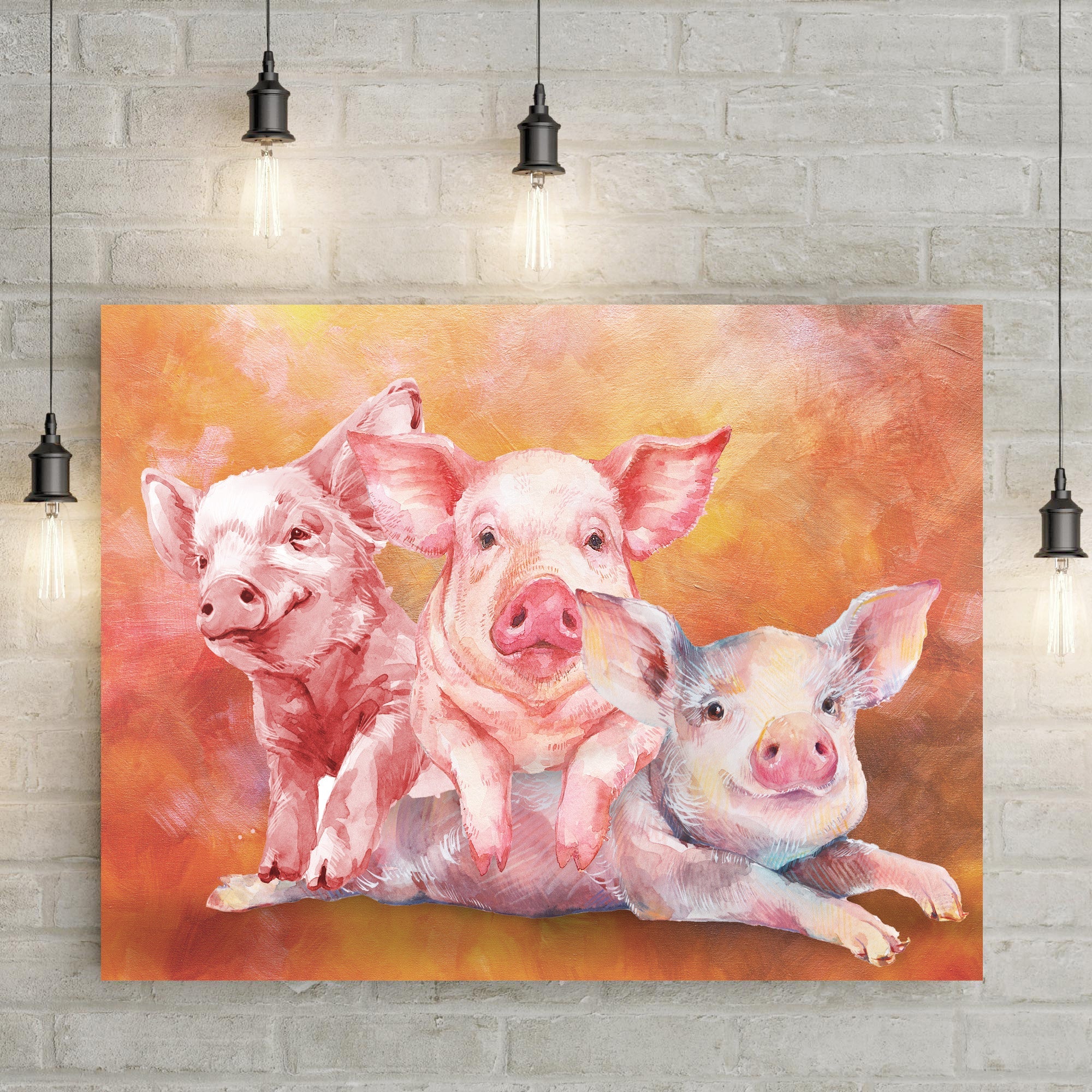 Three Baby Pigs Watercolor Canvas Wall Art on sale at MyriadMart