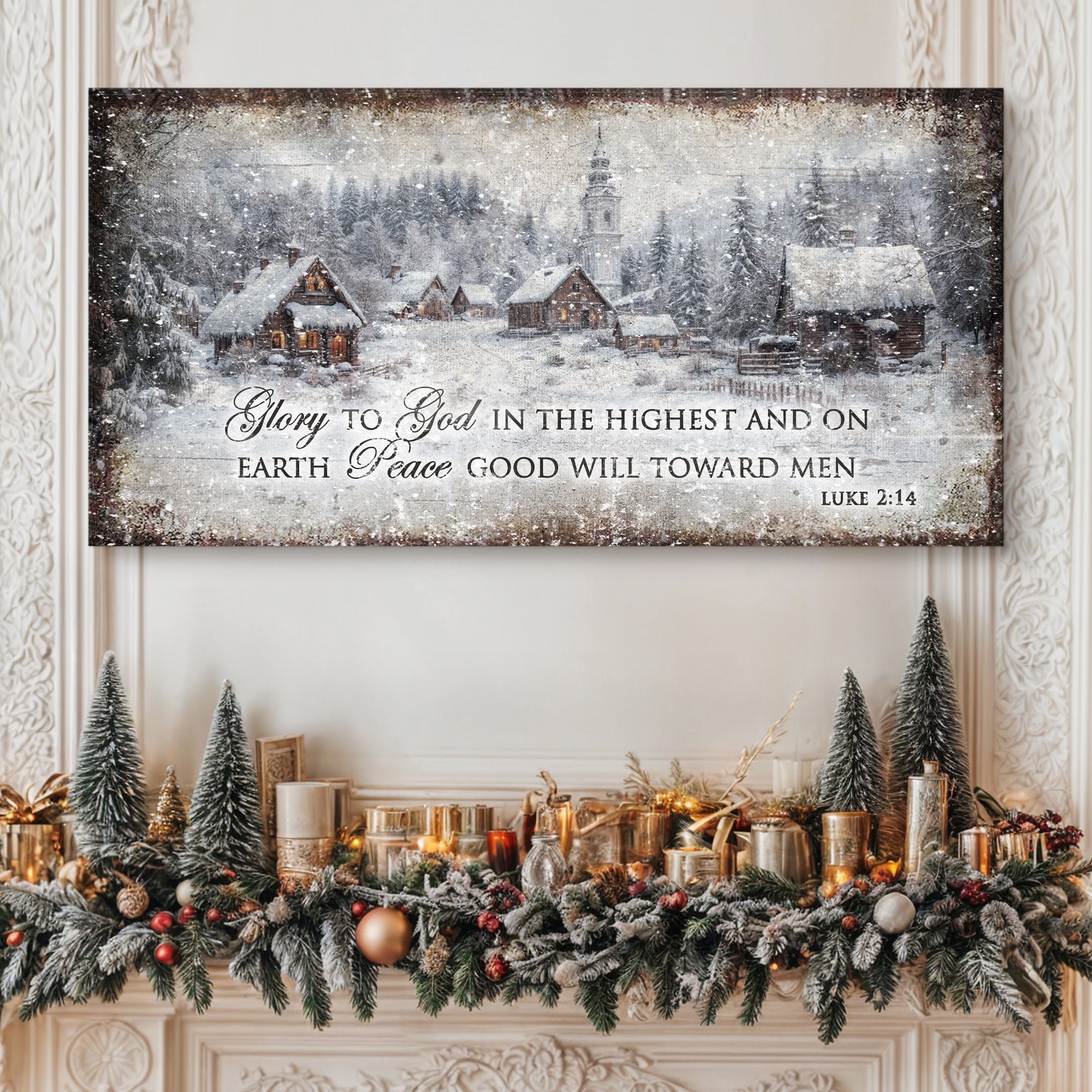 Vintage Christmas Village Luke 2:14 Scripture Sign on sale at MyriadMart