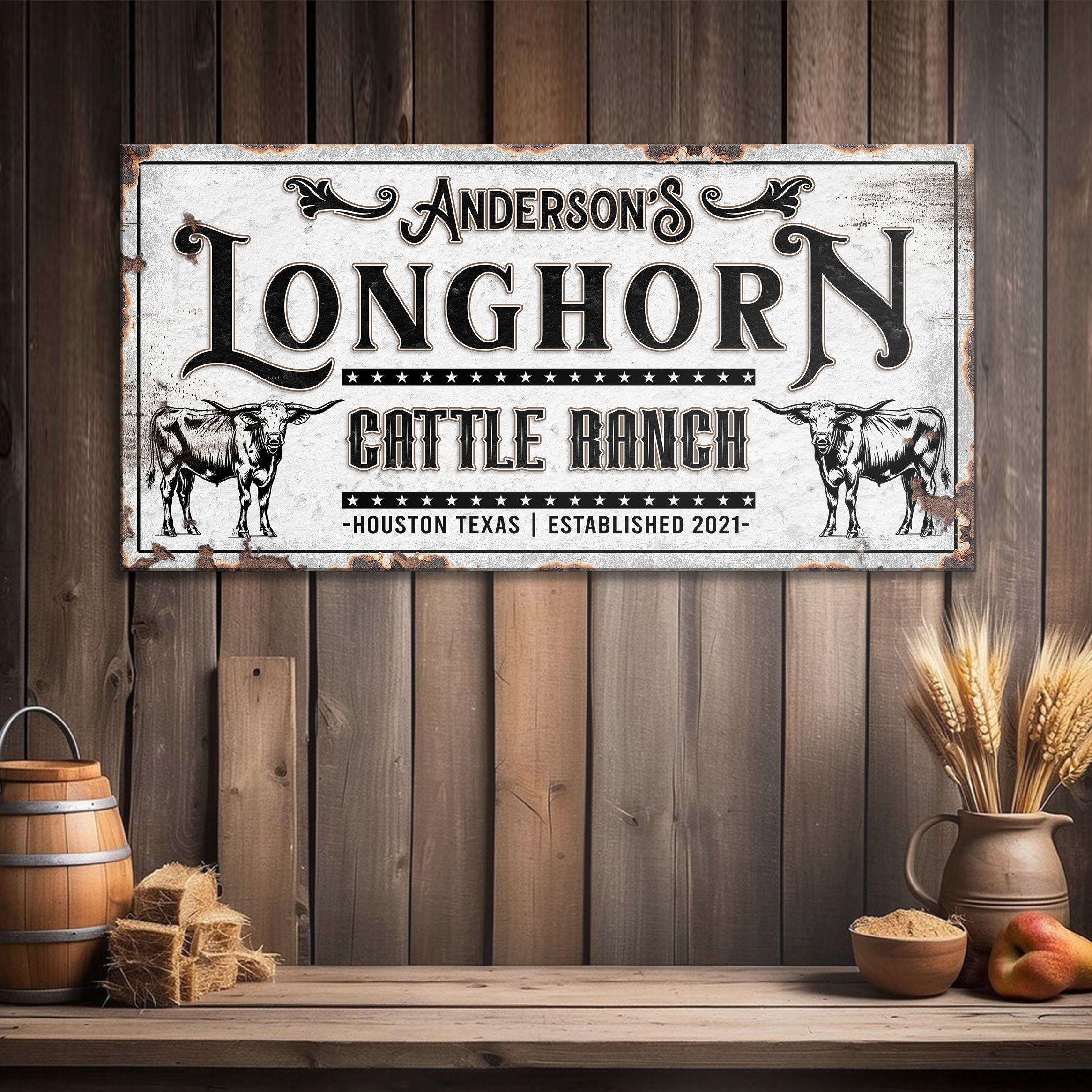 Personalized Long Horn Cattle Sign on sale at MyriadMart