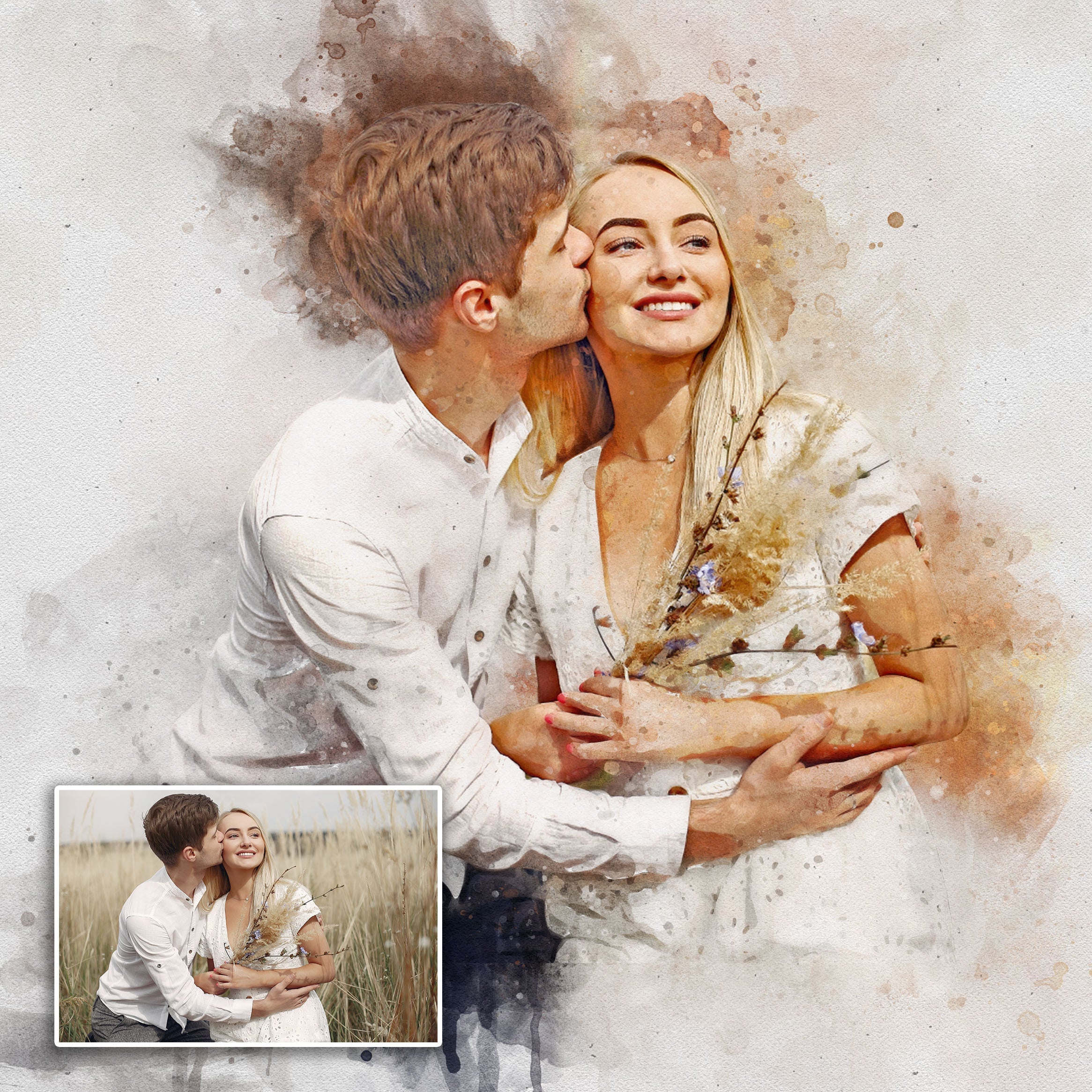 Gift For Spouse Watercolor Portrait Custom Wall Art on sale at MyriadMart