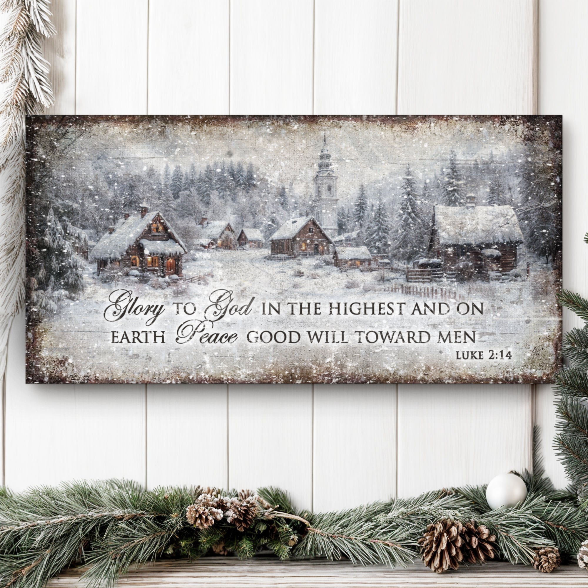 Vintage Christmas Village Luke 2:14 Scripture Sign on sale at MyriadMart
