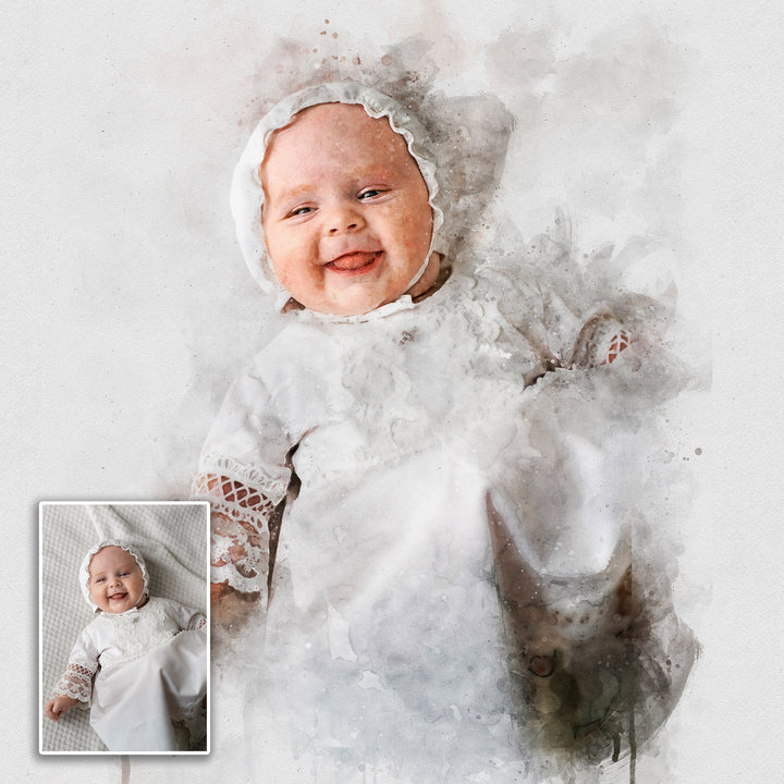 Newborn Baby Watercolor Portrait Custom Wall Art on sale at MyriadMart