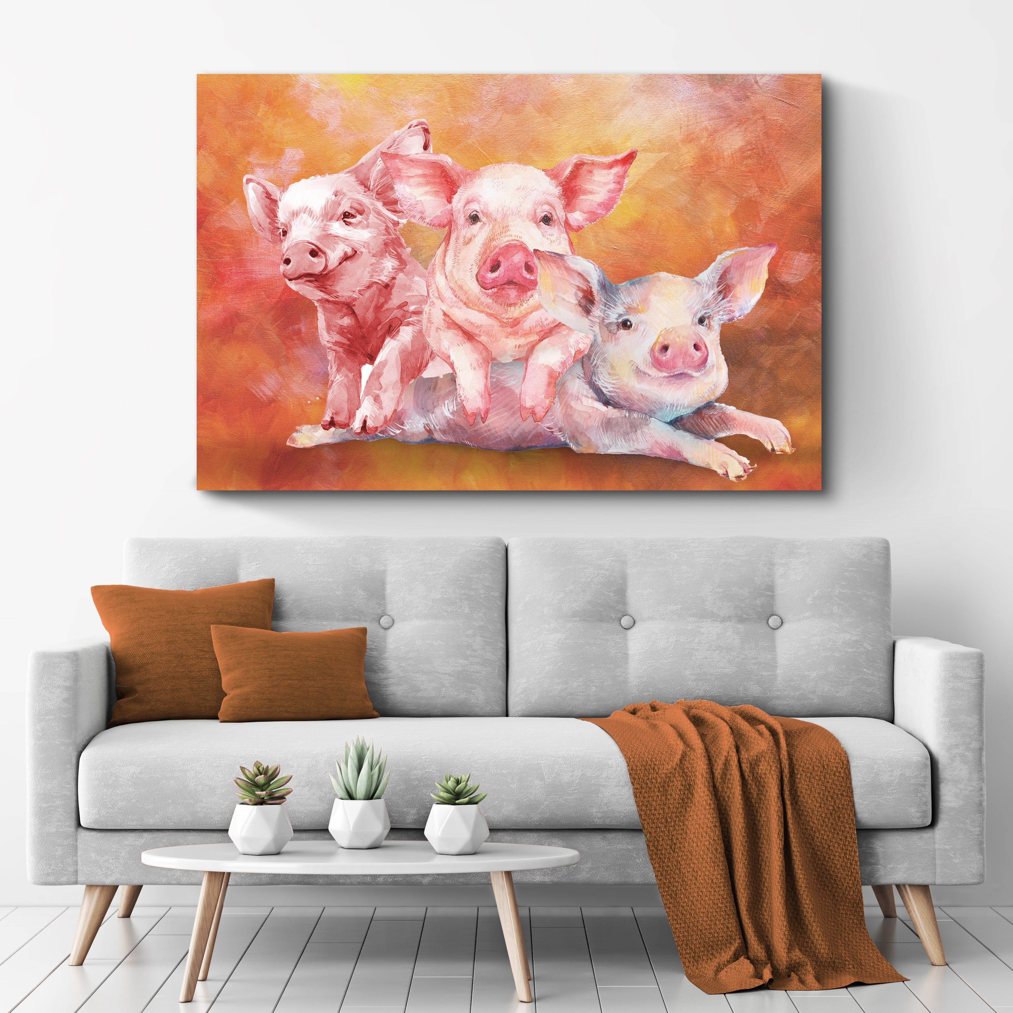 Three Baby Pigs Watercolor Canvas Wall Art on sale at MyriadMart