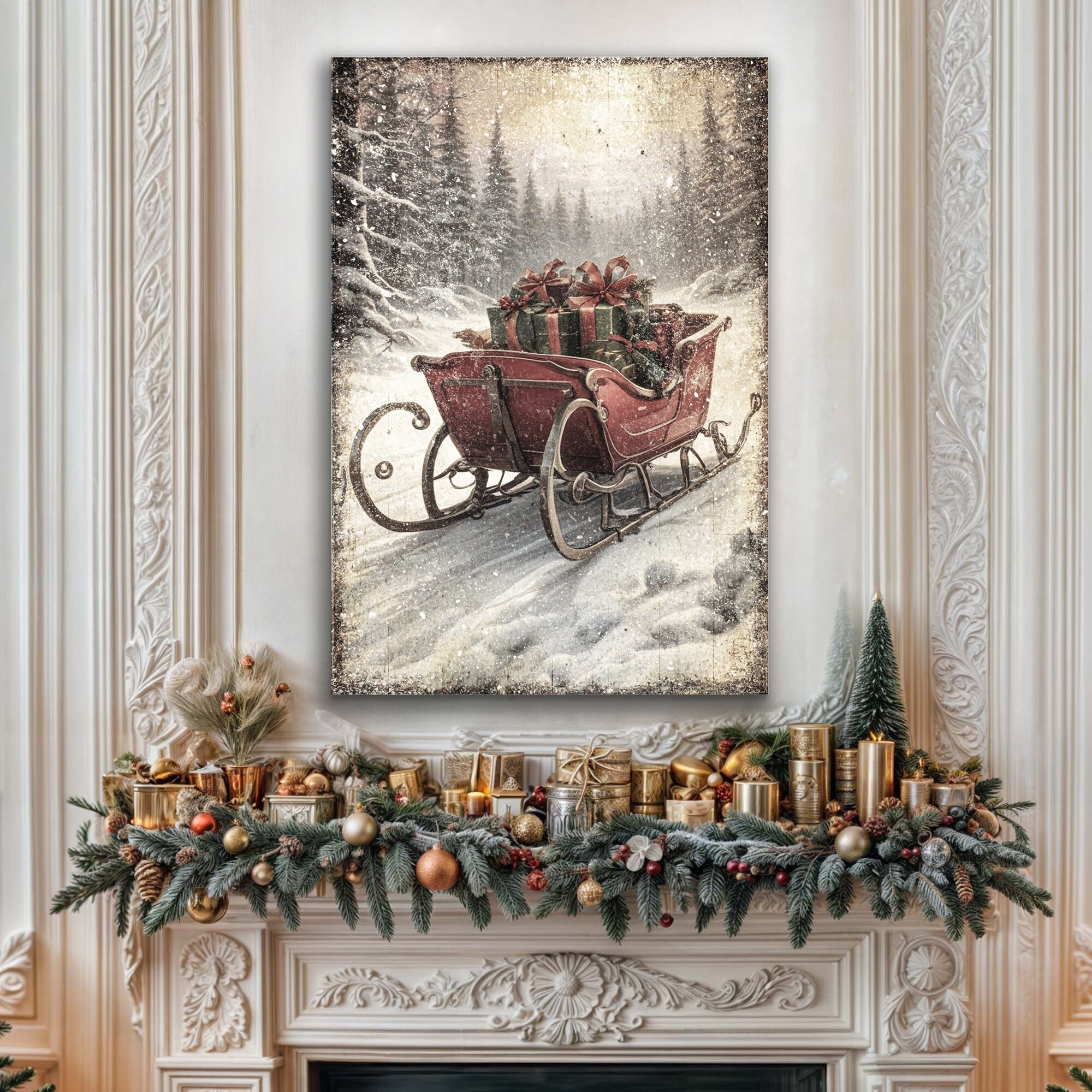 Vintage Christmas Sleigh Sled Wall Art IV on sale at MyriadMart