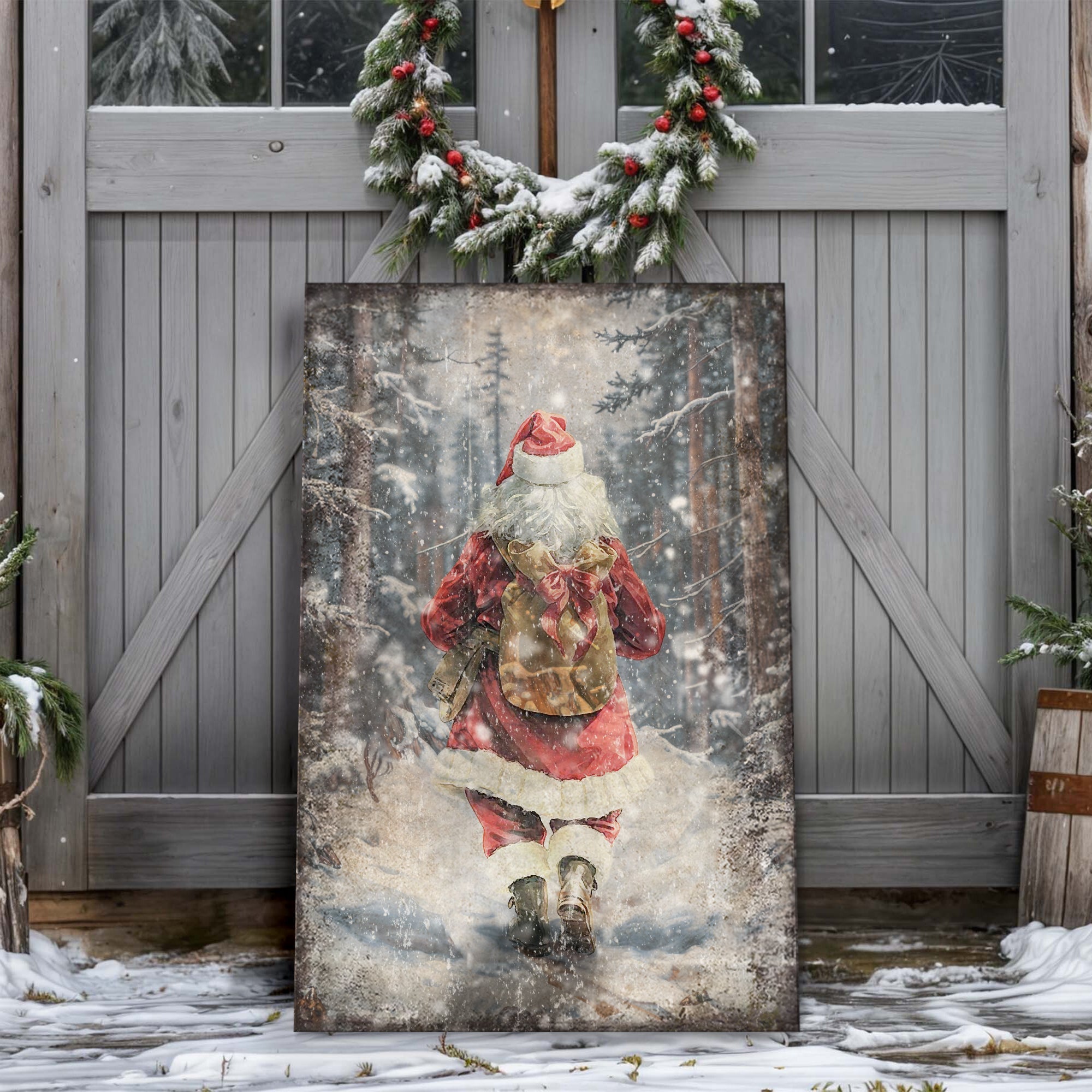 Vintage Santa Claus in Winter Forest Christmas Wall Art II on sale at MyriadMart
