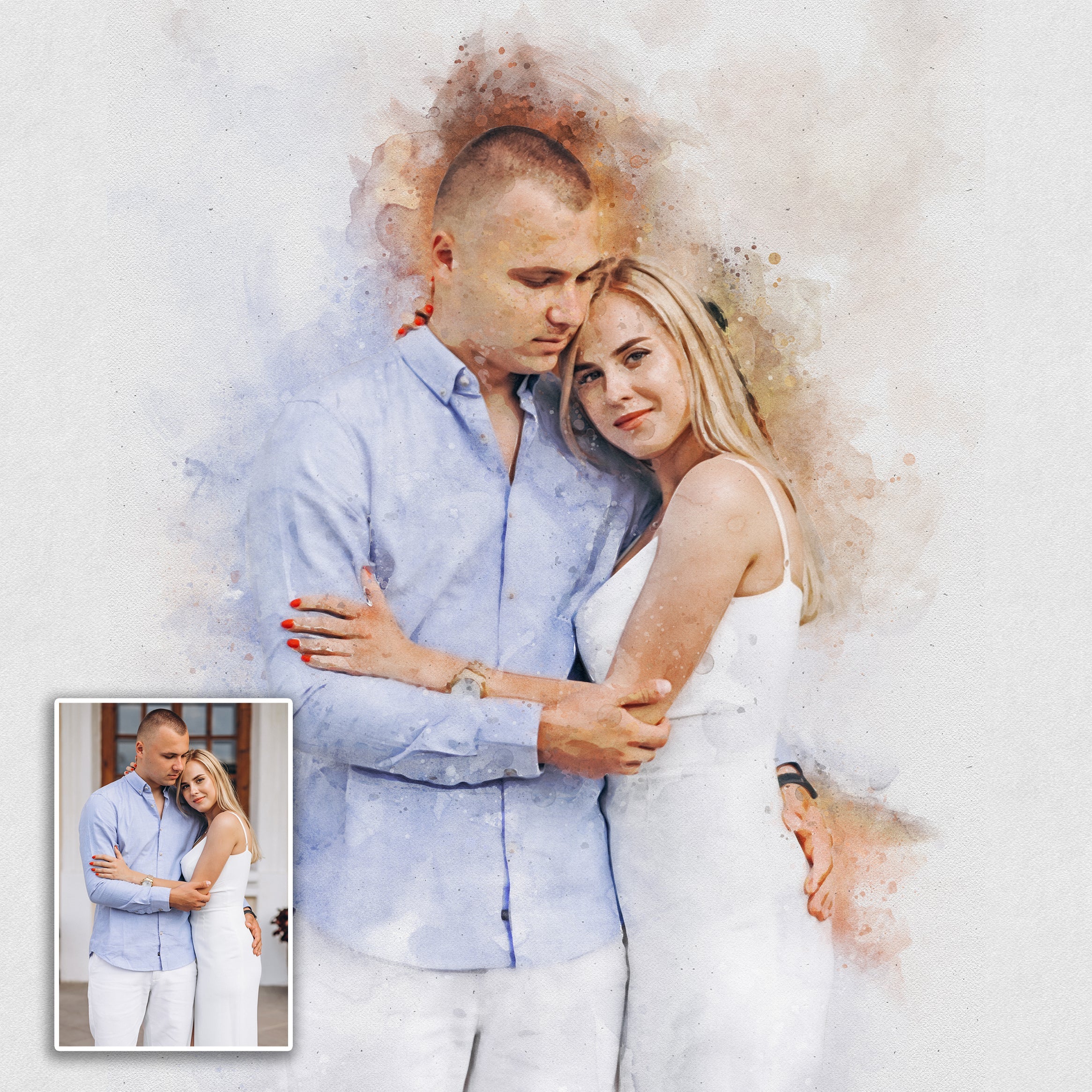 Gift For Spouse Watercolor Portrait Custom Wall Art on sale at MyriadMart