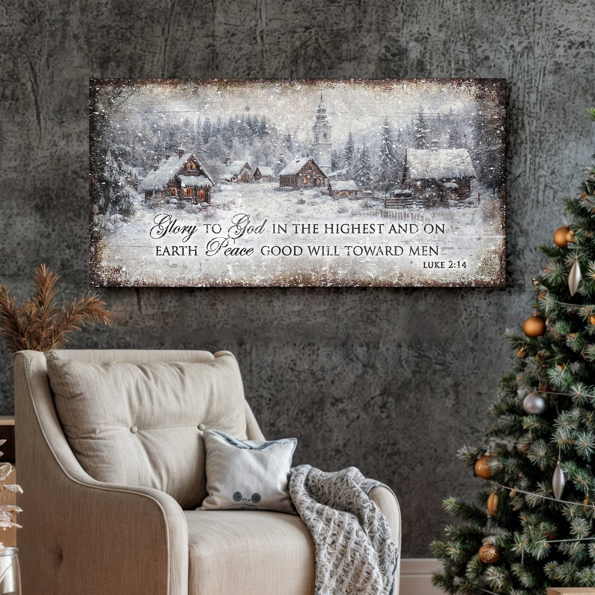 Vintage Christmas Village Luke 2:14 Scripture Sign on sale at MyriadMart
