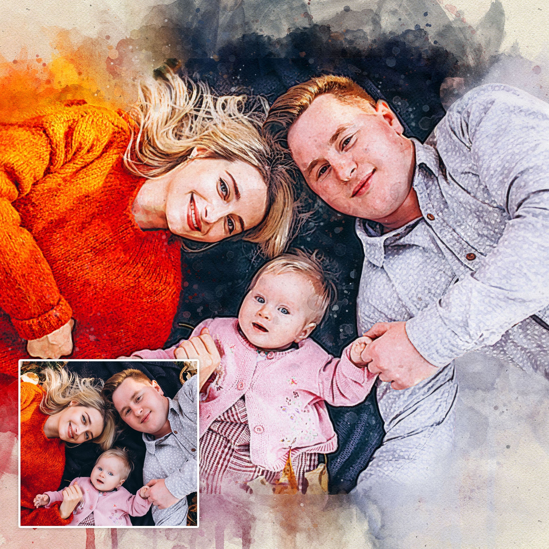 Family Watercolor Portrait Custom Wall Art on sale at MyriadMart