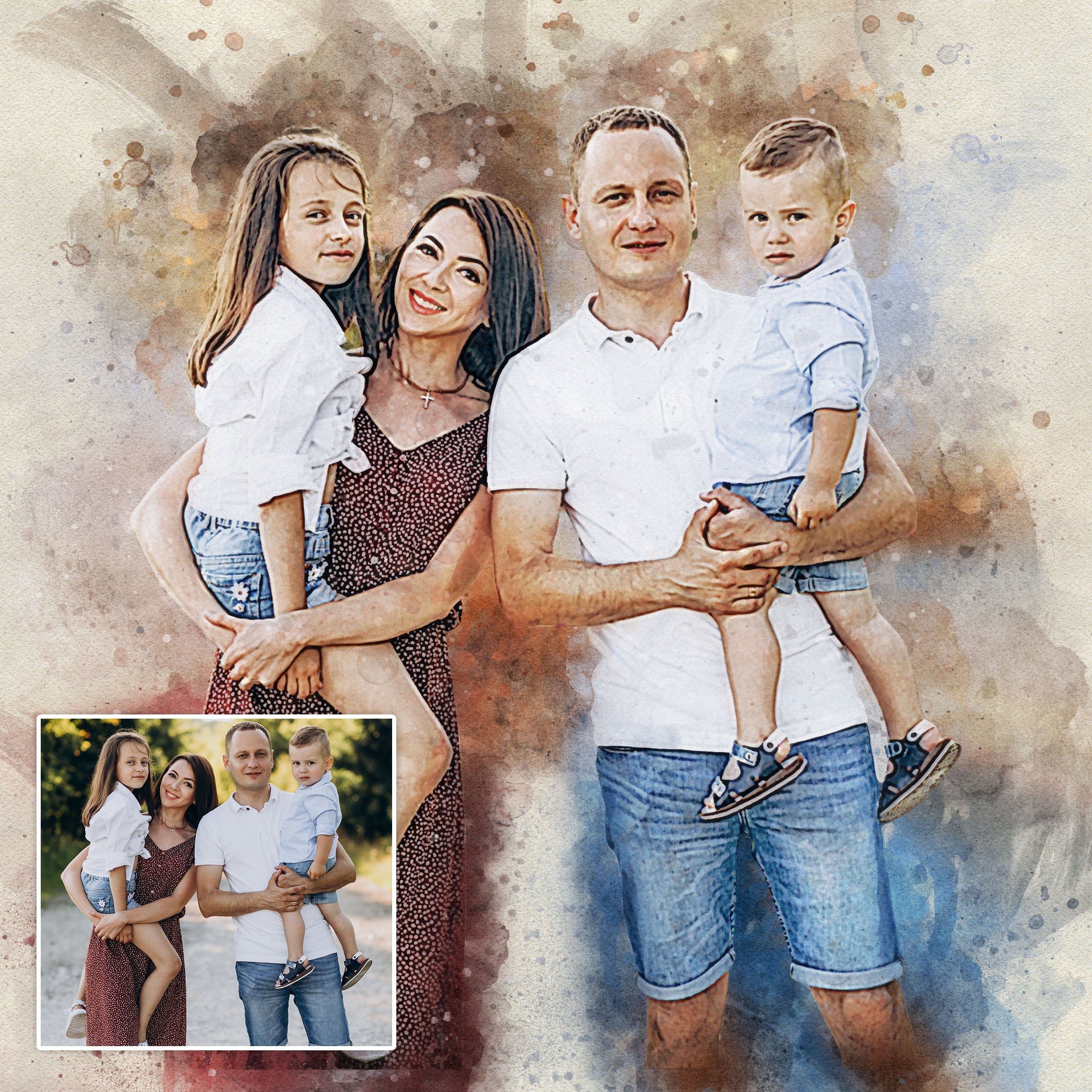 Family Watercolor Portrait Custom Wall Art on sale at MyriadMart