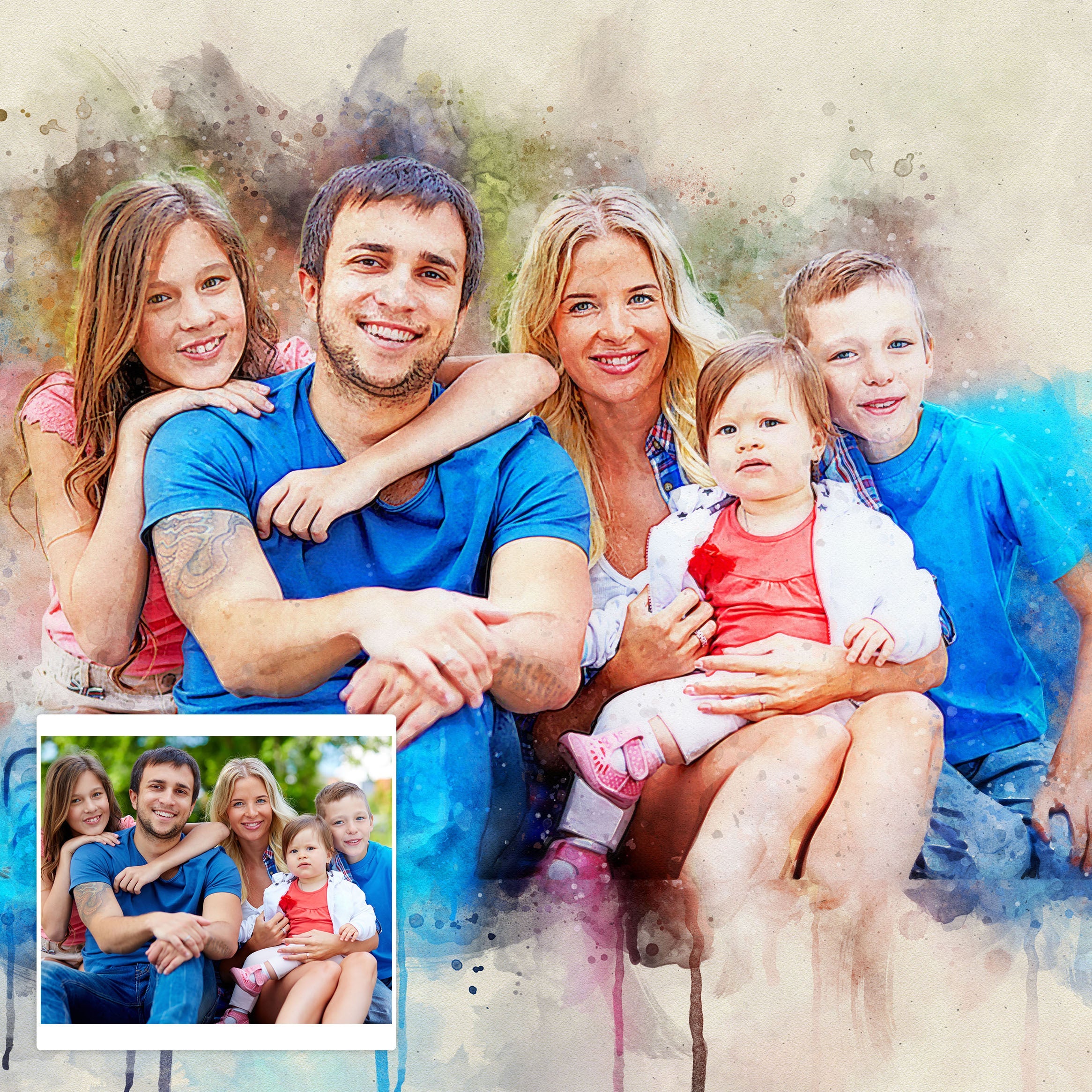 Family Watercolor Portrait Custom Wall Art on sale at MyriadMart