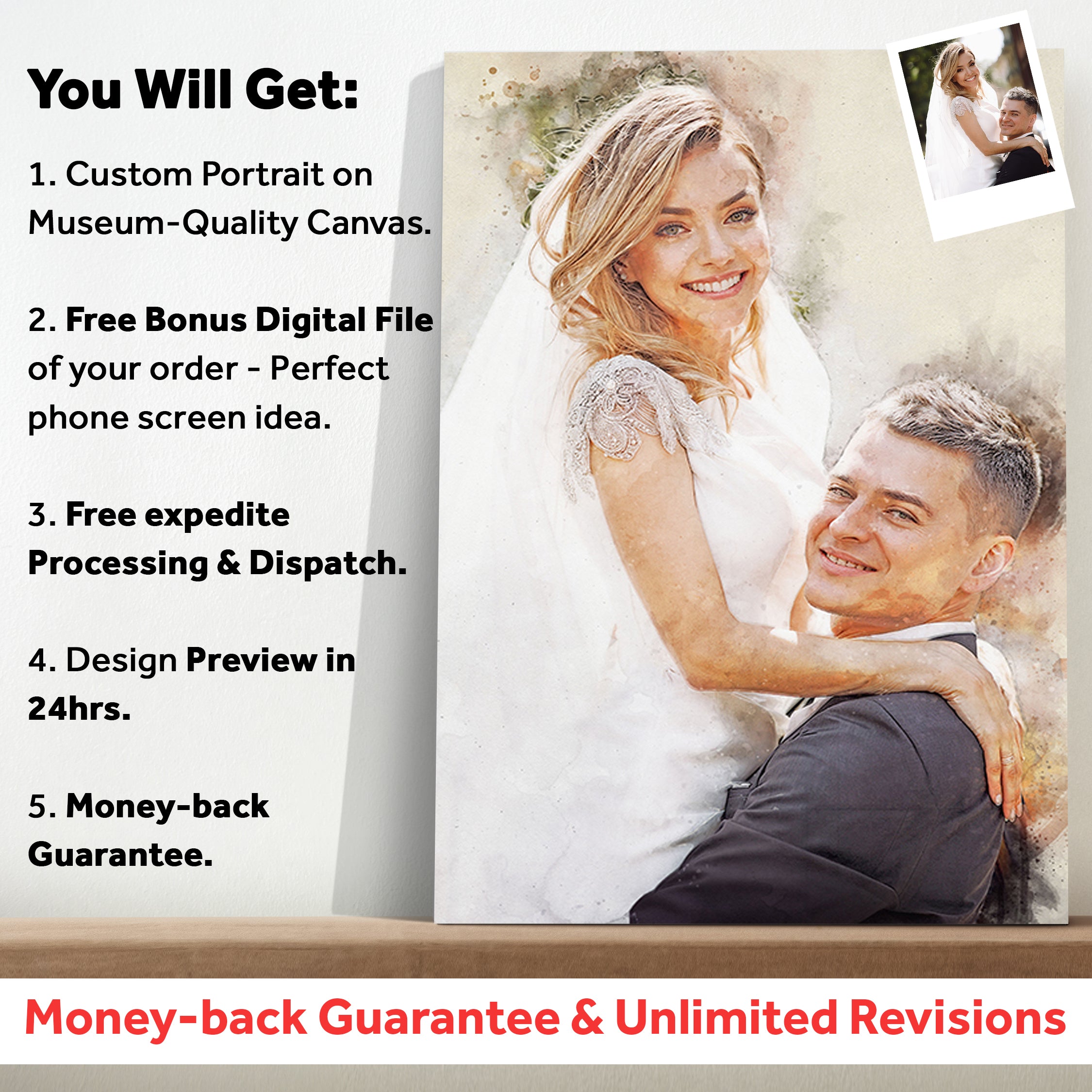 Gift For Spouse Watercolor Portrait Custom Wall Art on sale at MyriadMart