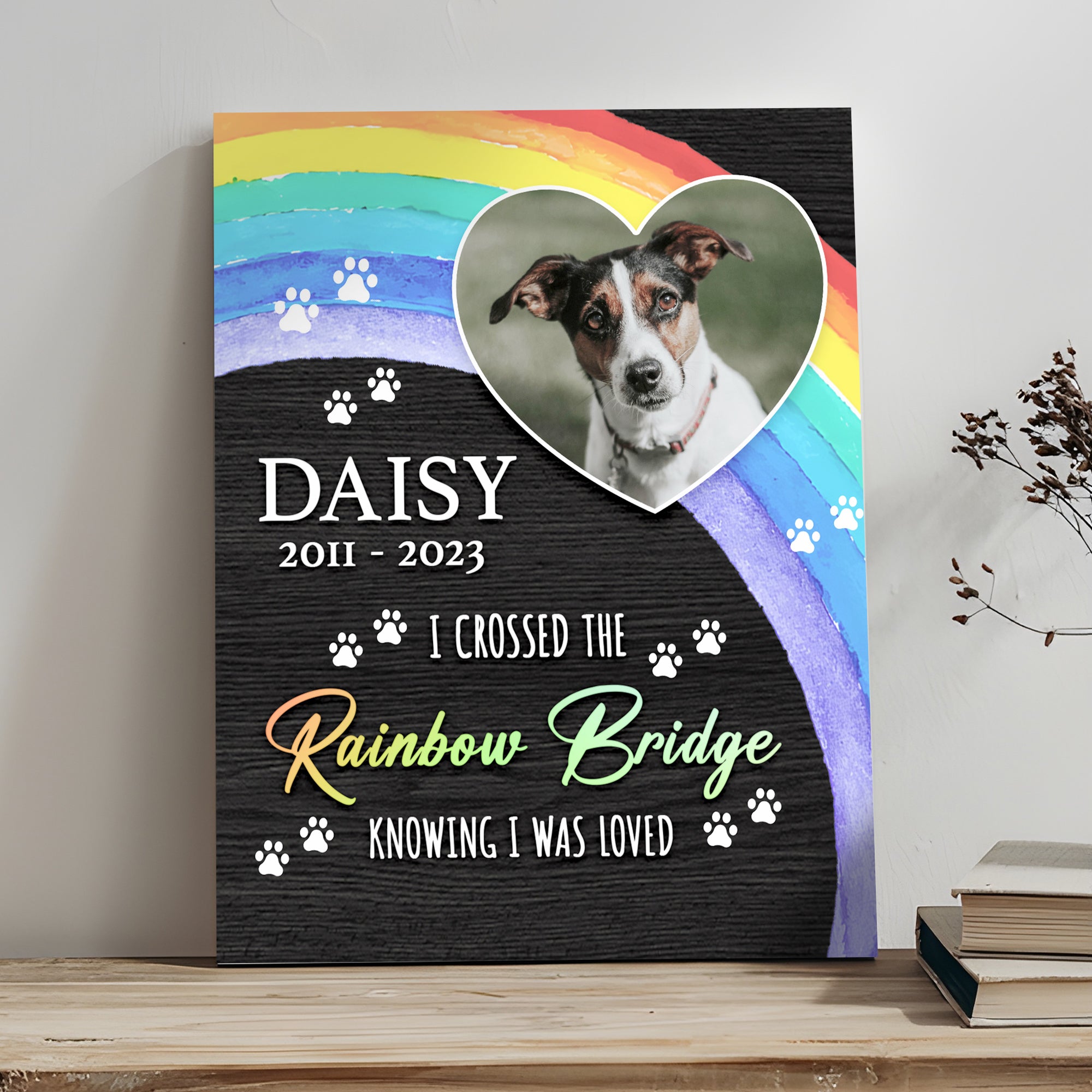 Pet Memorial Sign I Crossed The Rainbow Bridge on sale at MyriadMart