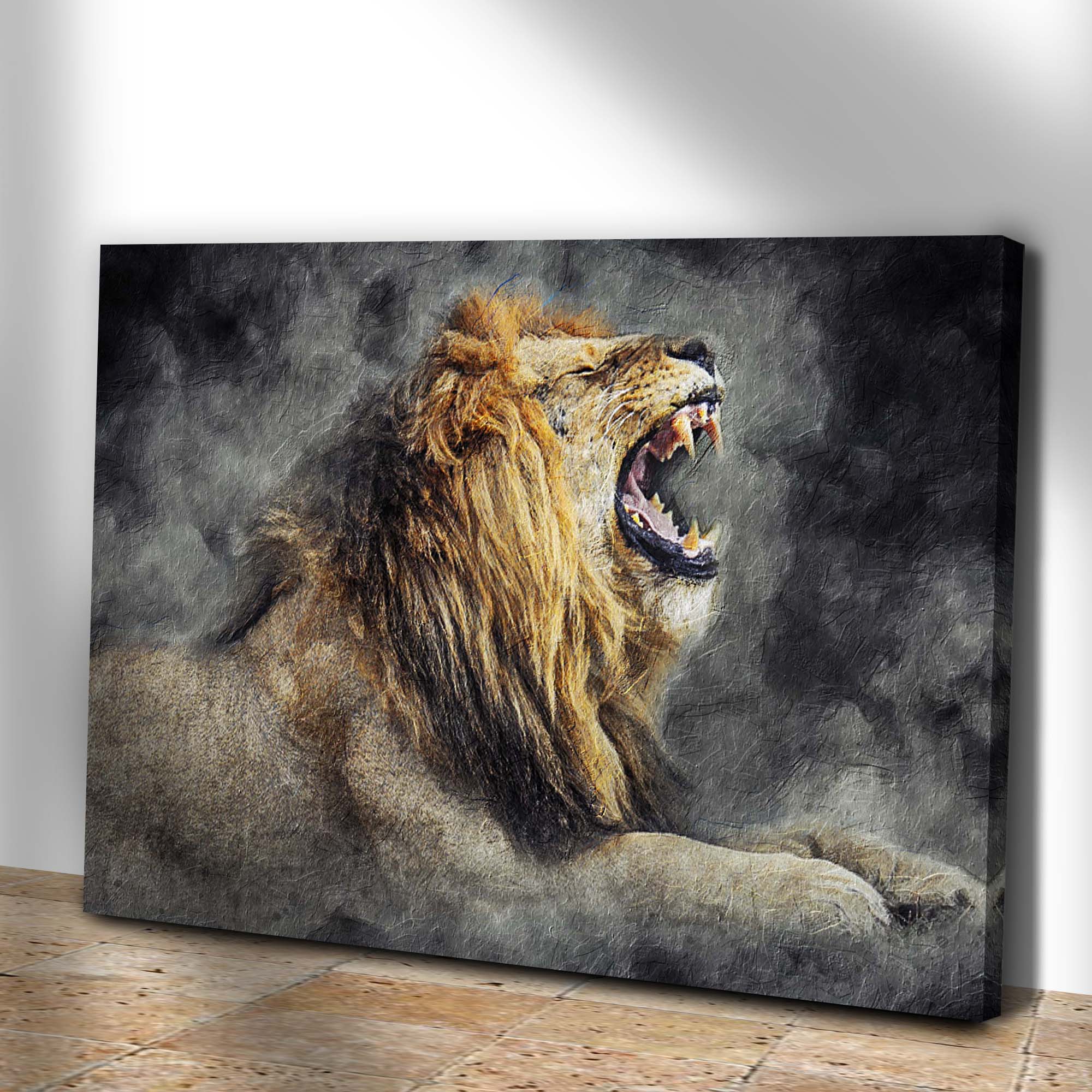 Lion Yawn Painting Canvas Wall Art on sale at MyriadMart
