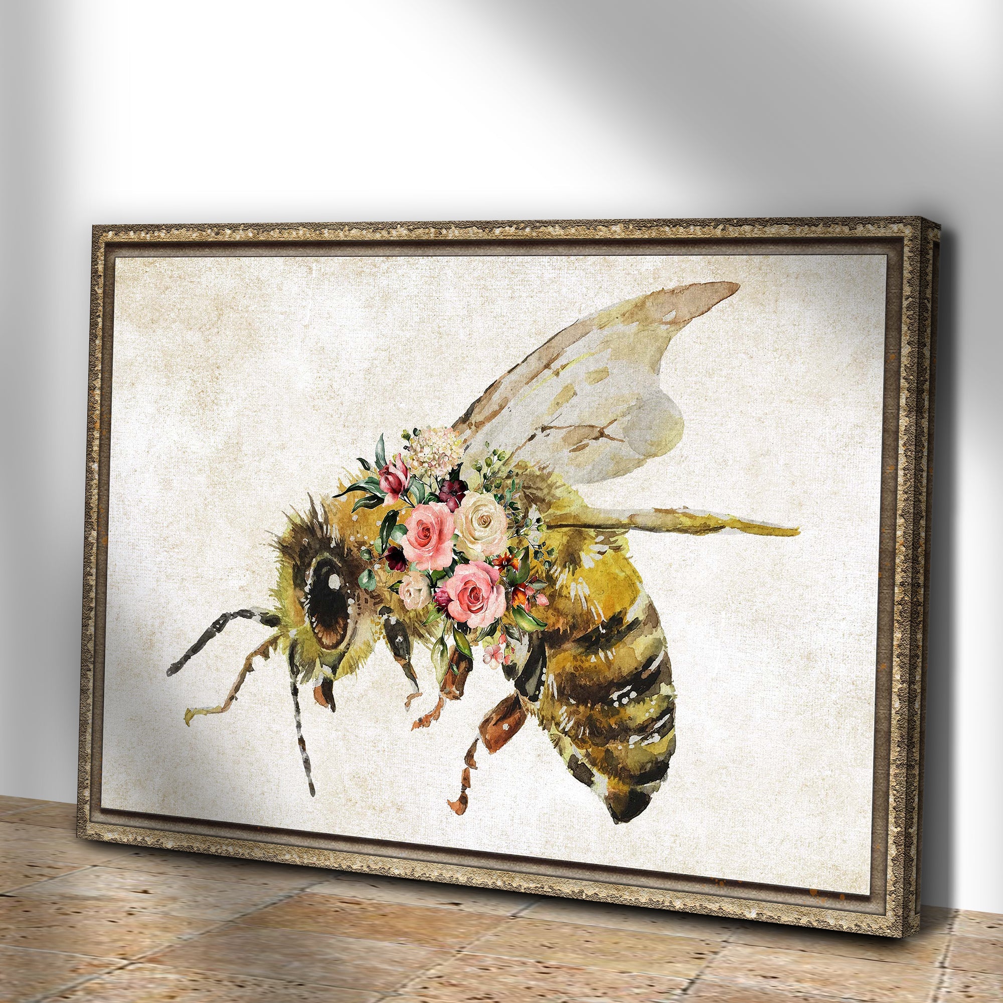 Floral Honey Bee Painting Canvas Wall Art on sale at MyriadMart