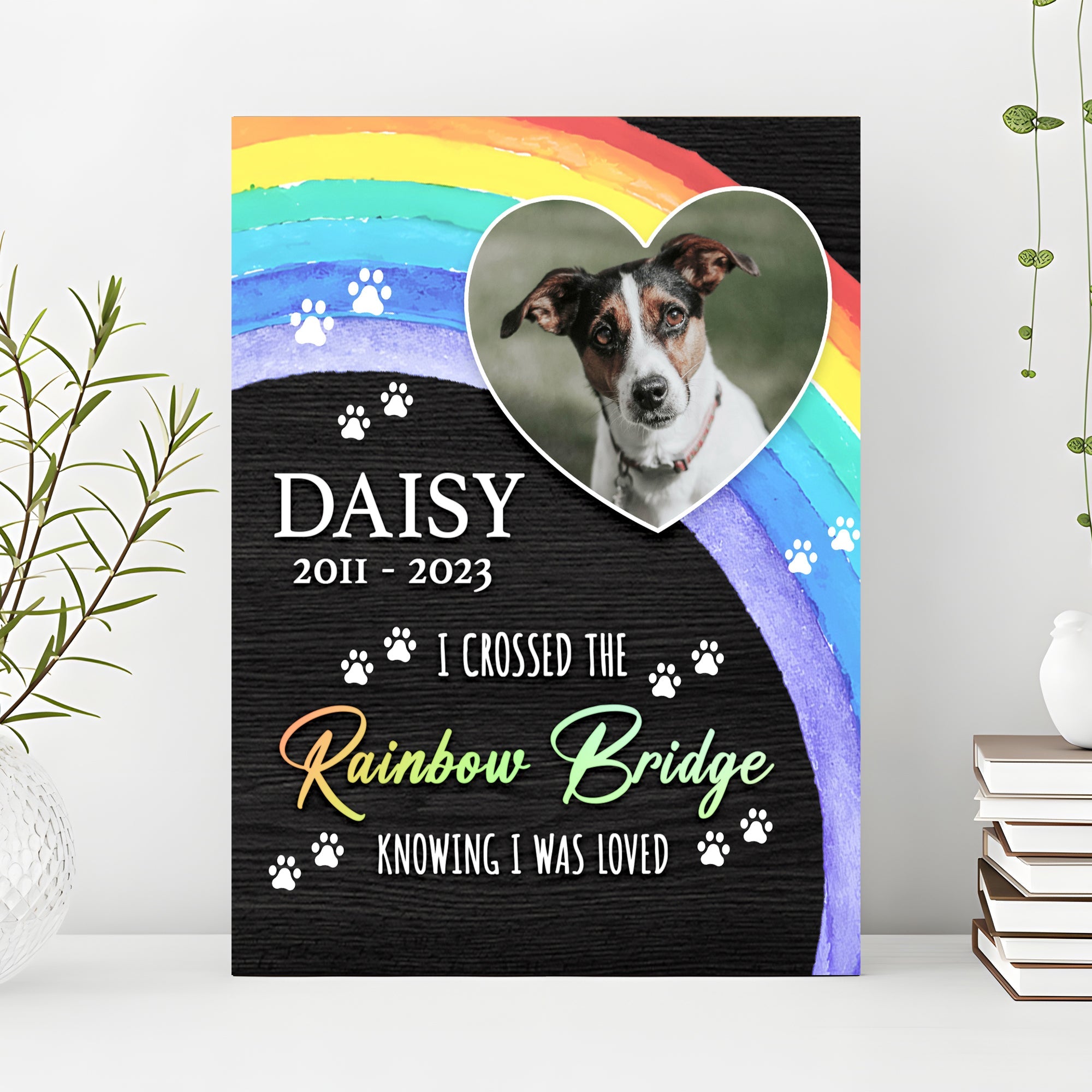 Pet Memorial Sign I Crossed The Rainbow Bridge on sale at MyriadMart