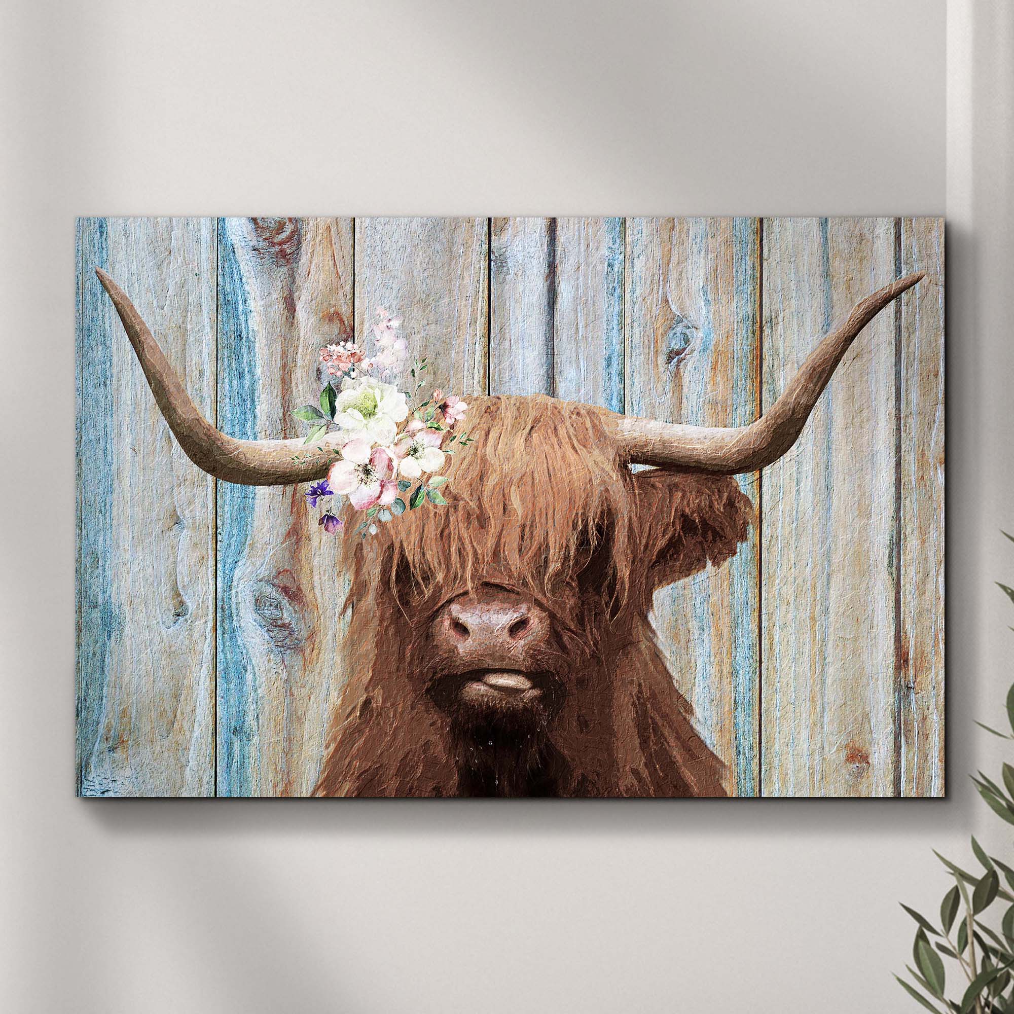 Highland Cow Rustic Painting Canvas Wall Art on sale at MyriadMart