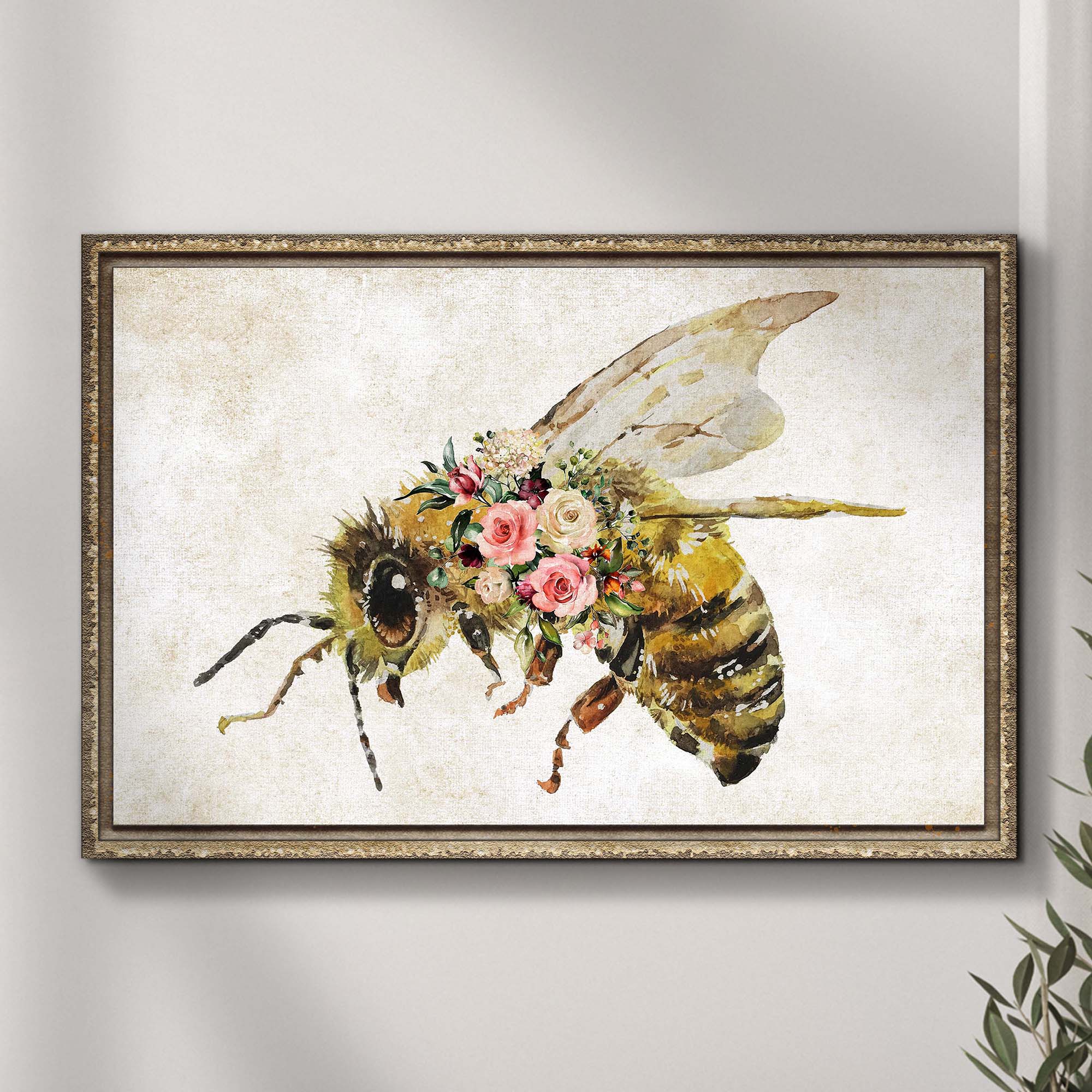 Floral Honey Bee Painting Canvas Wall Art on sale at MyriadMart