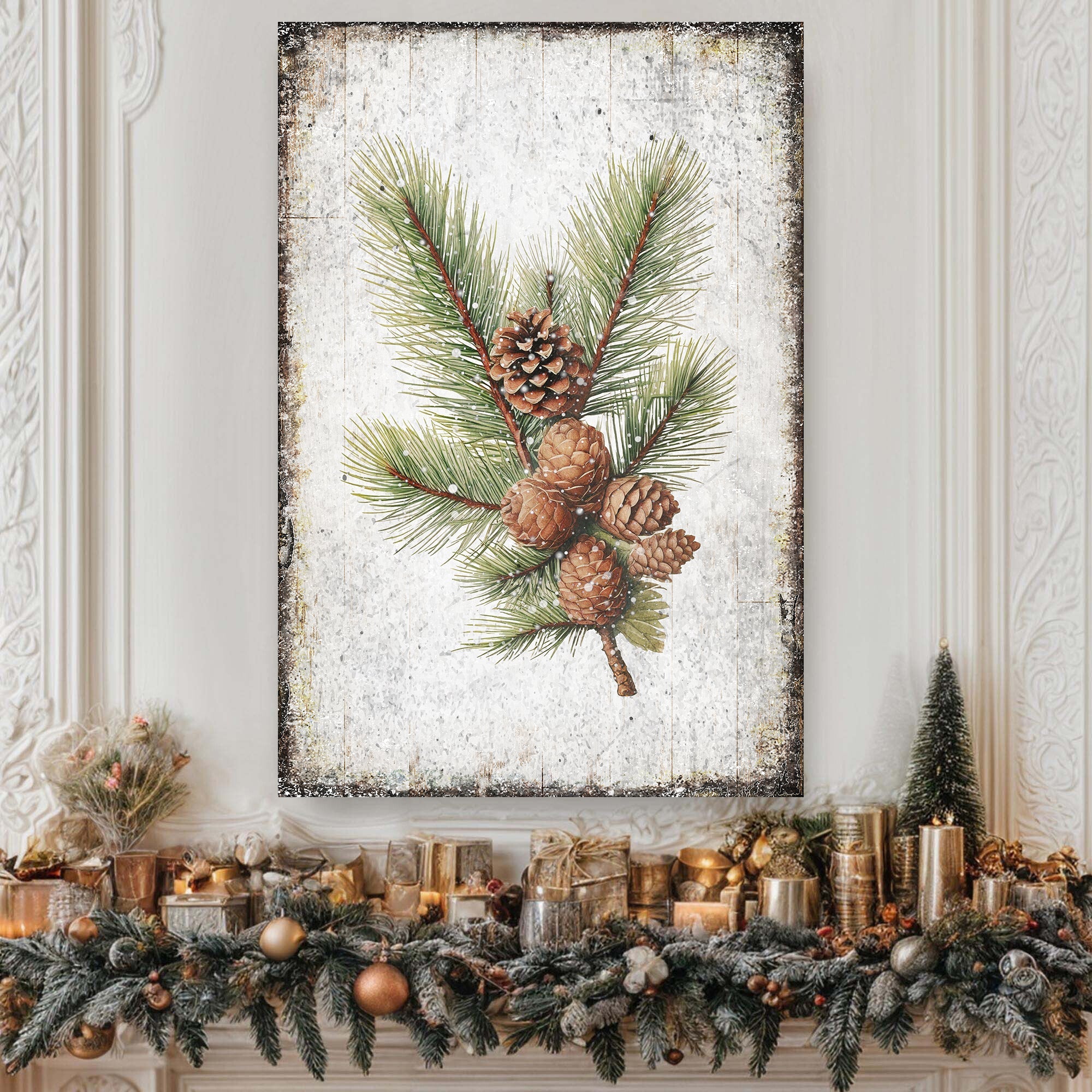 Vintage Winter Pine Cone Christmas Wall Art IV on sale at MyriadMart
