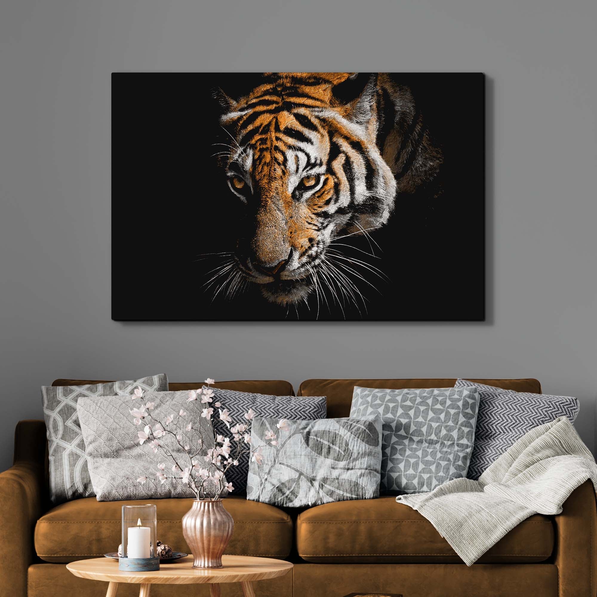 Tiger Watching In The Dark Canvas Wall Art on sale at MyriadMart