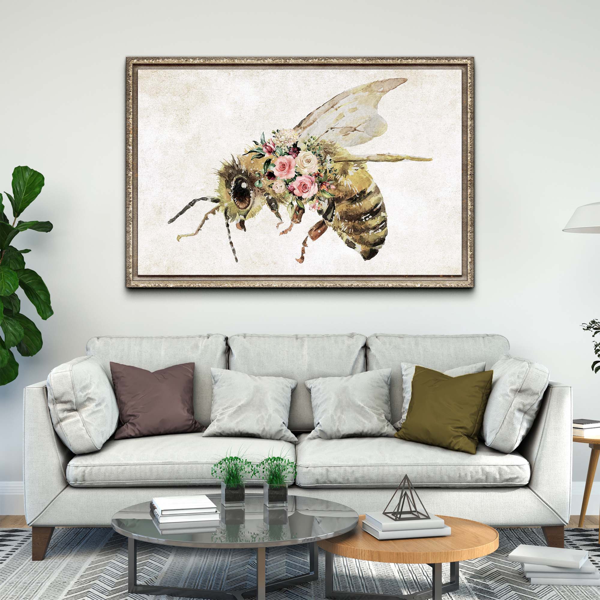 Floral Honey Bee Painting Canvas Wall Art on sale at MyriadMart