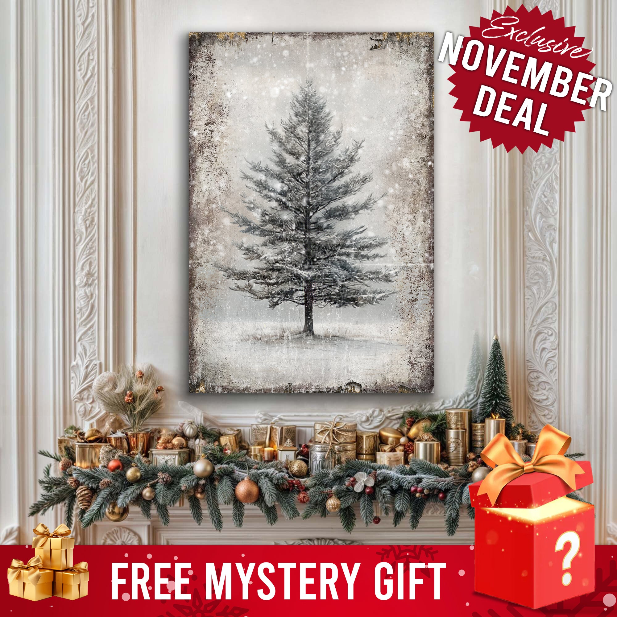 Vintage Christmas Tree Wall Art with Free Mystery Gift on sale at MyriadMart