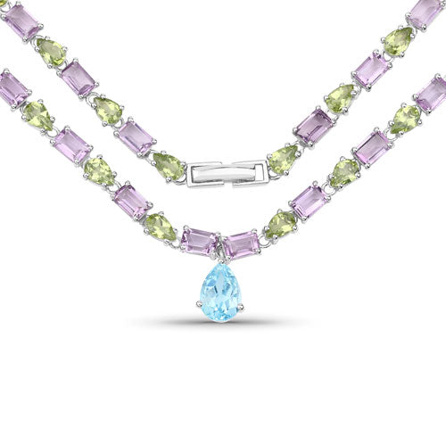 32.50 Carat Genuine Multi Stones .925 Sterling Silver Necklace on sale at MyriadMart