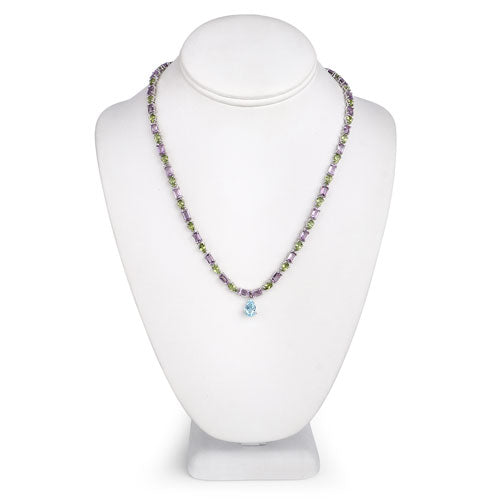 32.50 Carat Genuine Multi Stones .925 Sterling Silver Necklace on sale at MyriadMart