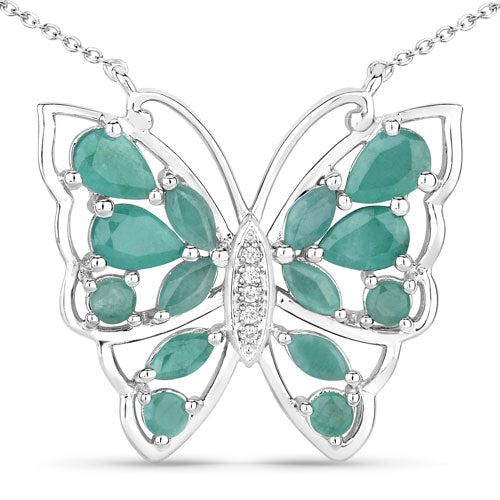 2.60 Carat Genuine Emerald and White Zircon .925 Sterling Silver Necklace on sale at MyriadMart