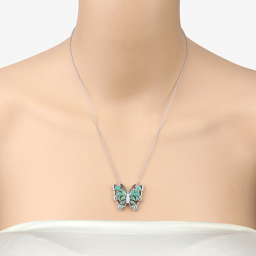 2.60 Carat Genuine Emerald and White Zircon .925 Sterling Silver Necklace on sale at MyriadMart
