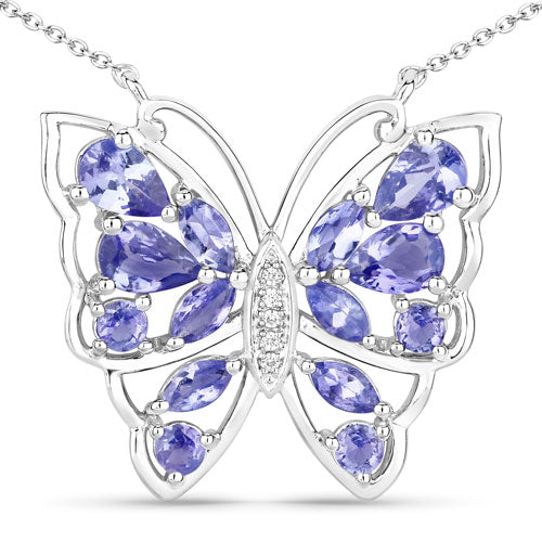 2.76 Carat Genuine Tanzanite and White Zircon .925 Sterling Silver Necklace on sale at MyriadMart