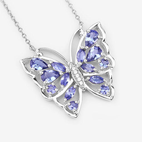 2.76 Carat Genuine Tanzanite and White Zircon .925 Sterling Silver Necklace on sale at MyriadMart