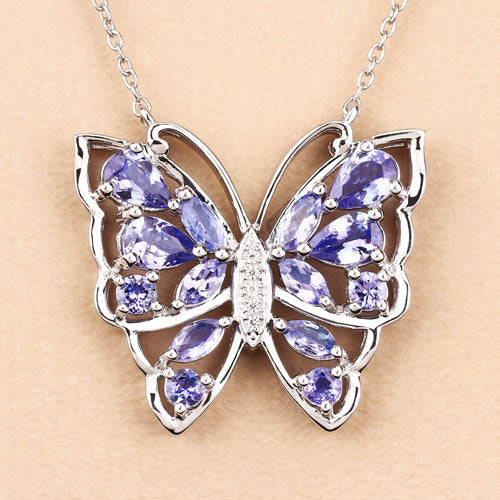 2.76 Carat Genuine Tanzanite and White Zircon .925 Sterling Silver Necklace on sale at MyriadMart