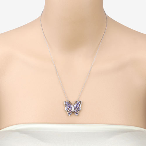 2.76 Carat Genuine Tanzanite and White Zircon .925 Sterling Silver Necklace on sale at MyriadMart