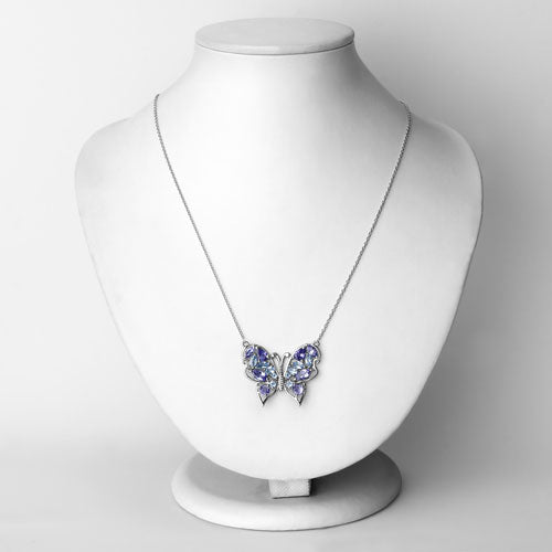 3.60 Carat Genuine Tanzanite and Swiss Blue Topaz .925 Sterling Silver Necklace on sale at MyriadMart