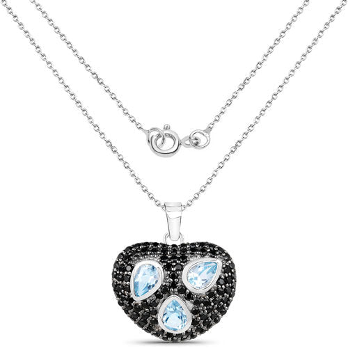 3.52 Carat Genuine Blue Topaz and Black Spinel .925 Sterling Silver Pendant on sale at MyriadMart