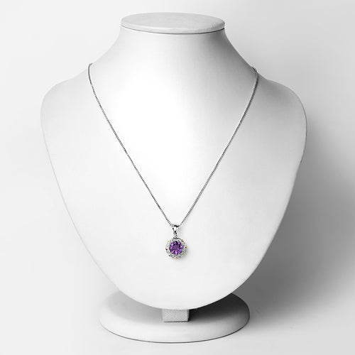 1.87 Carat Genuine Amethyst and White Diamond 14K Yellow Gold with .925 Sterling Silver Pendant on sale at MyriadMart