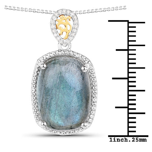 11.05 Carat Genuine Labradorite and White Diamond 14K Yellow Gold with .925 Sterling Silver Pendant on sale at MyriadMart