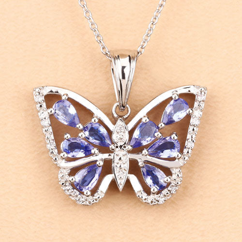 1.75 Carat Genuine Tanzanite and White Zircon .925 Sterling Silver Pendant on sale at MyriadMart