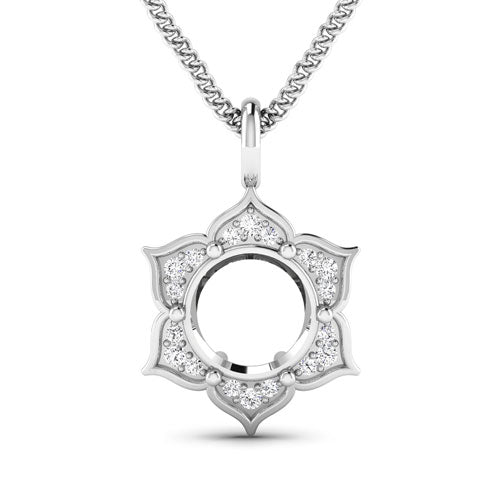 0.14 Carat Genuine White Diamond 14K White Gold Semi Mount Pendant - holds 8.00mm Round Gemstone on sale at MyriadMart