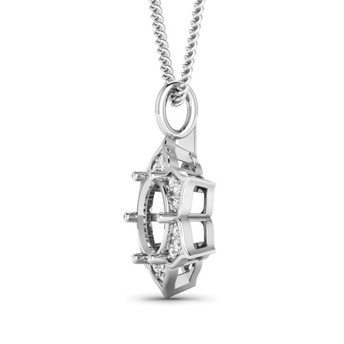 0.14 Carat Genuine White Diamond 14K White Gold Semi Mount Pendant - holds 8.00mm Round Gemstone on sale at MyriadMart